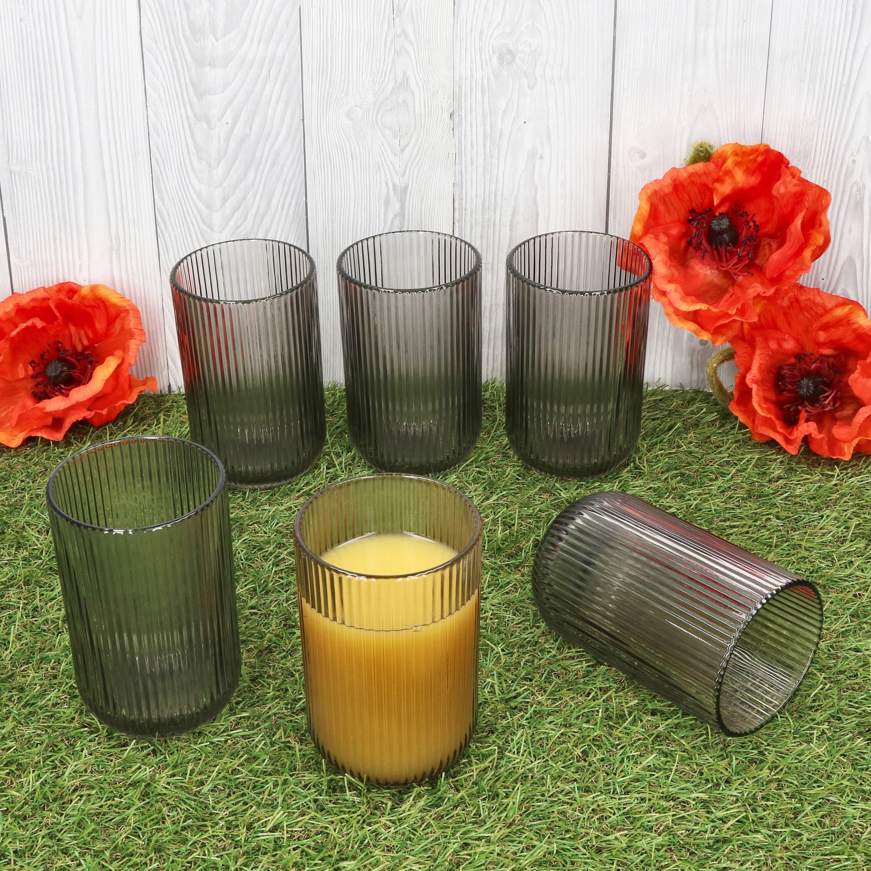 MamboCat Longdrinkglas Agata 6x Longdrinkgläser grau 360ml Glas Relief Cocktails Saft Limo, Glas