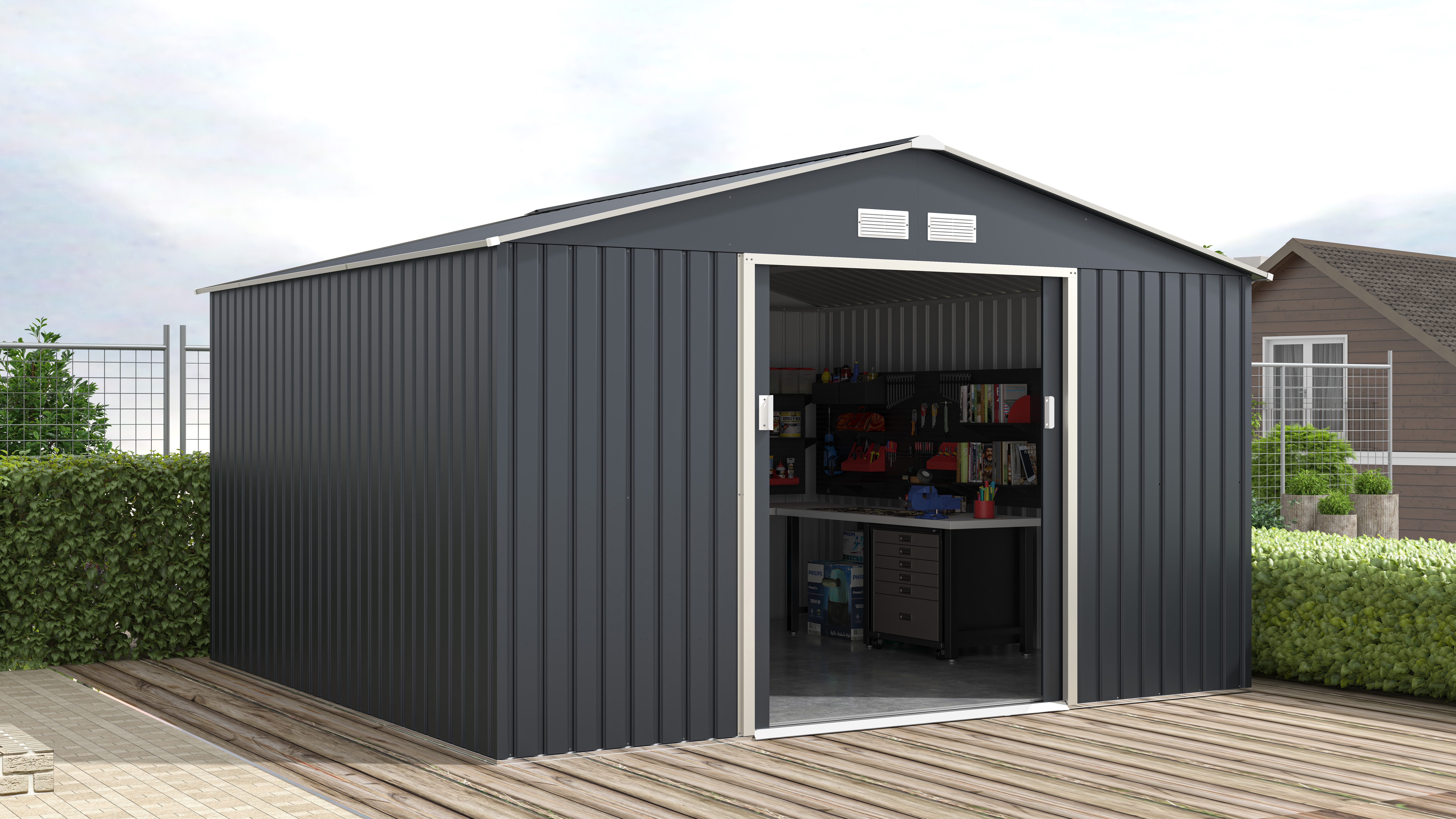 KONIFERA Gerätehaus Burgos Plus, BxT: 341x322 cm, wetterfest und langlebig, günstig online kaufen