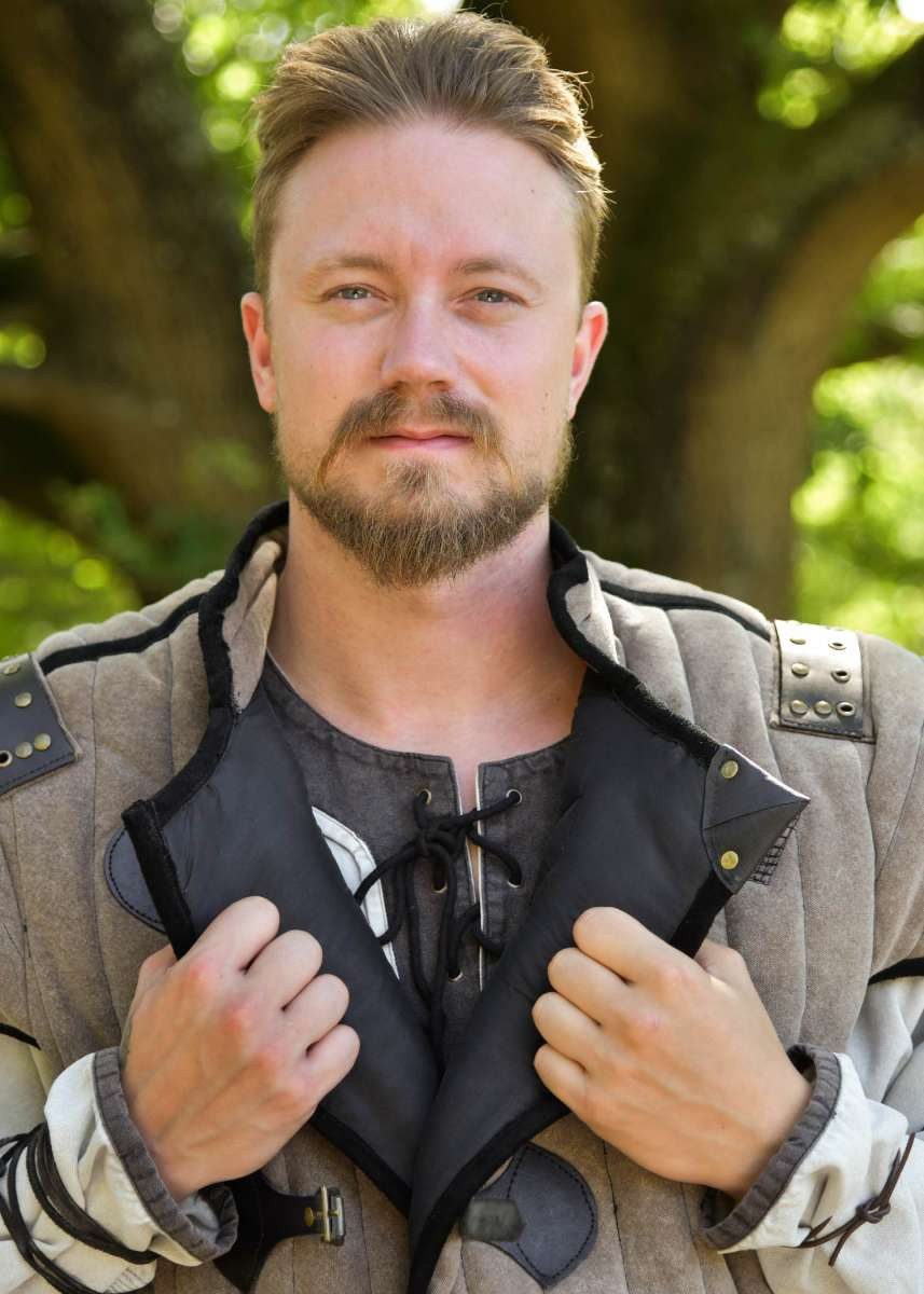 Battle Merchant Wikinger-Kostüm Mittelalter Gambeson Used-Look, braun – schwarz „Vari“