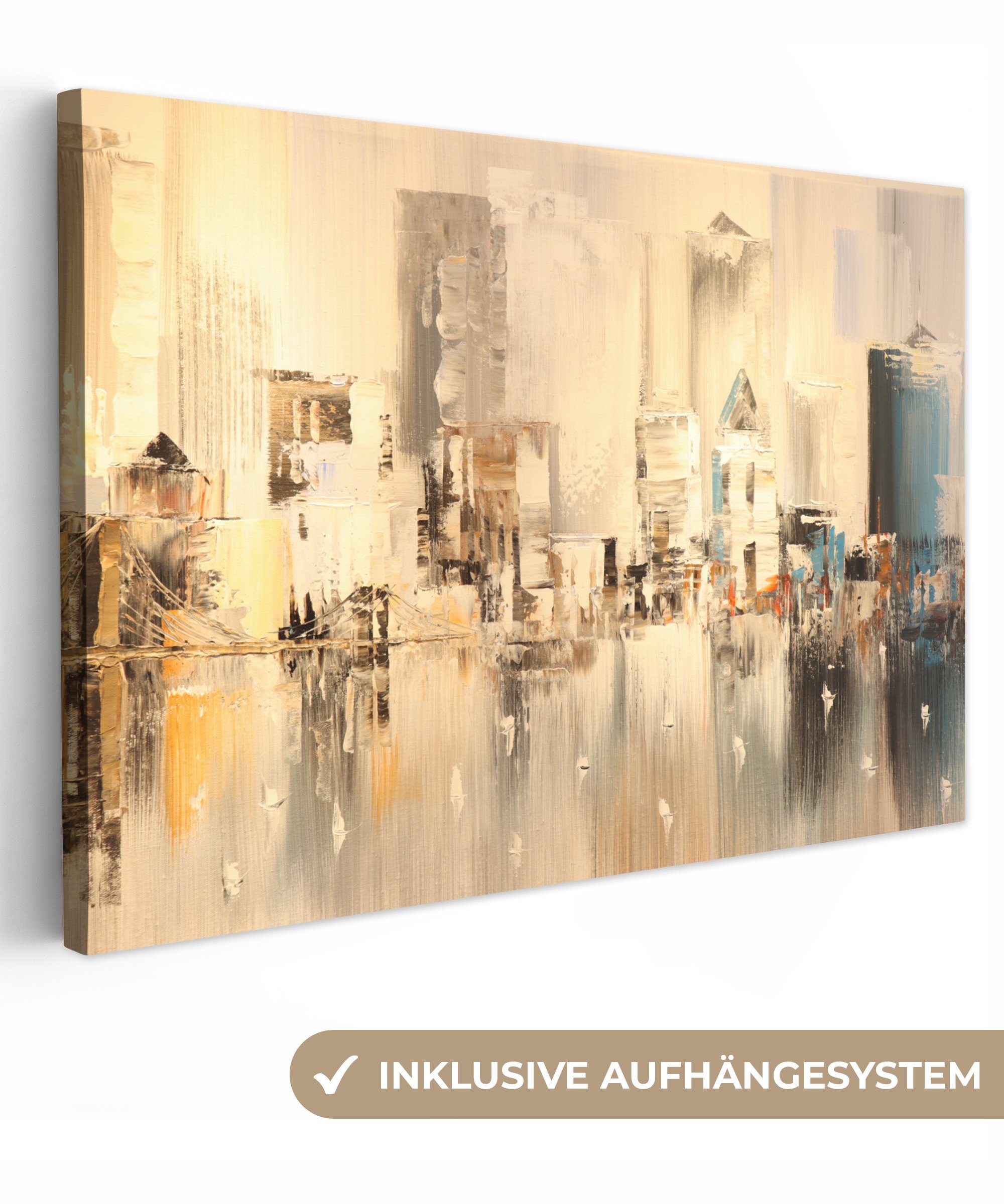 OneMillionCanvasses® Leinwandbild Kunstdrucke - Öl - Abstrakt - Skyline, Fotodruck (1 St), Leinwand Bilder Klein, Wand Dekoration Aesthetic 30x20 cm