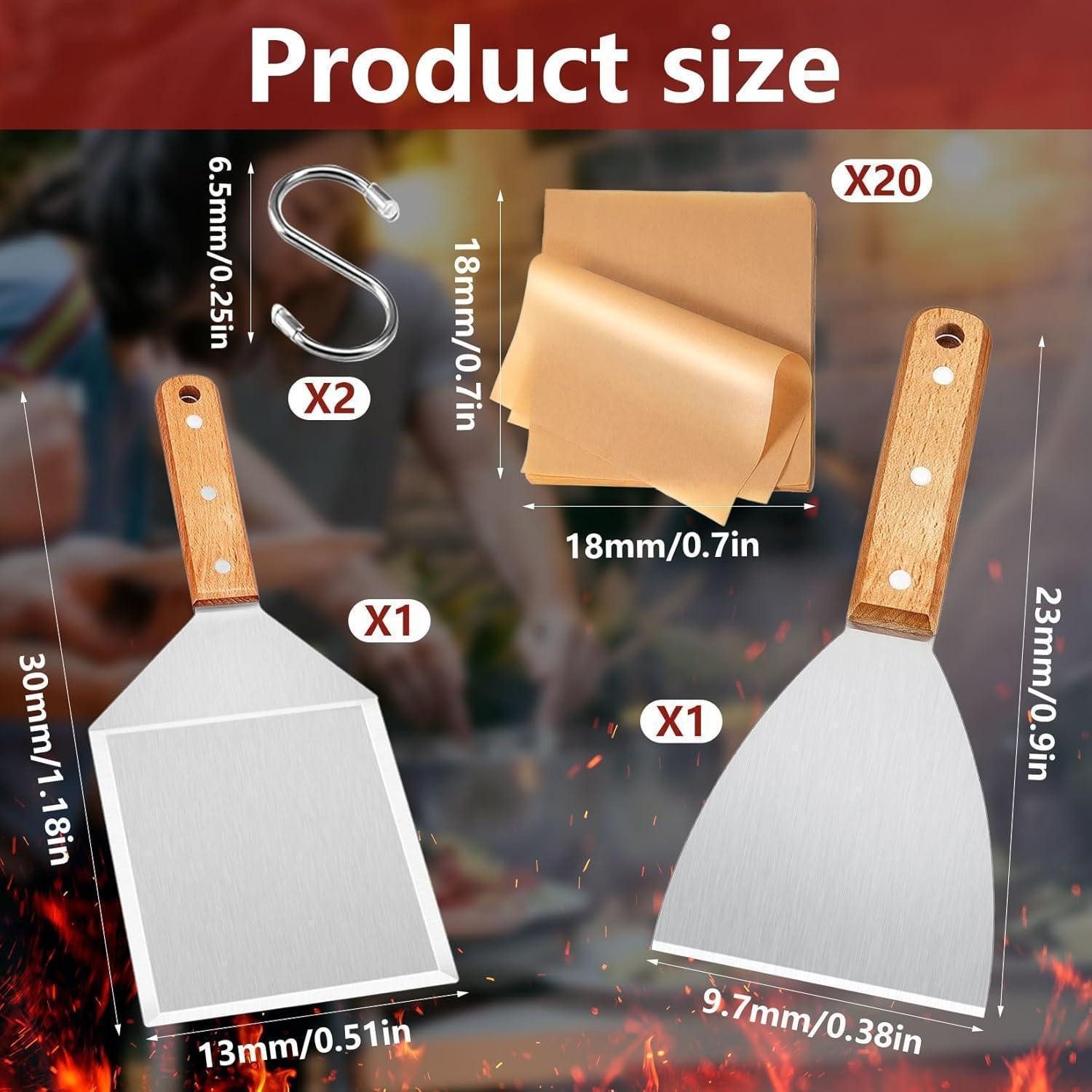 LuxusKollektion Grillspachtel Grillspachtel Edelstahl 2er Set 20 Burgerpapiere 2 S-Haken