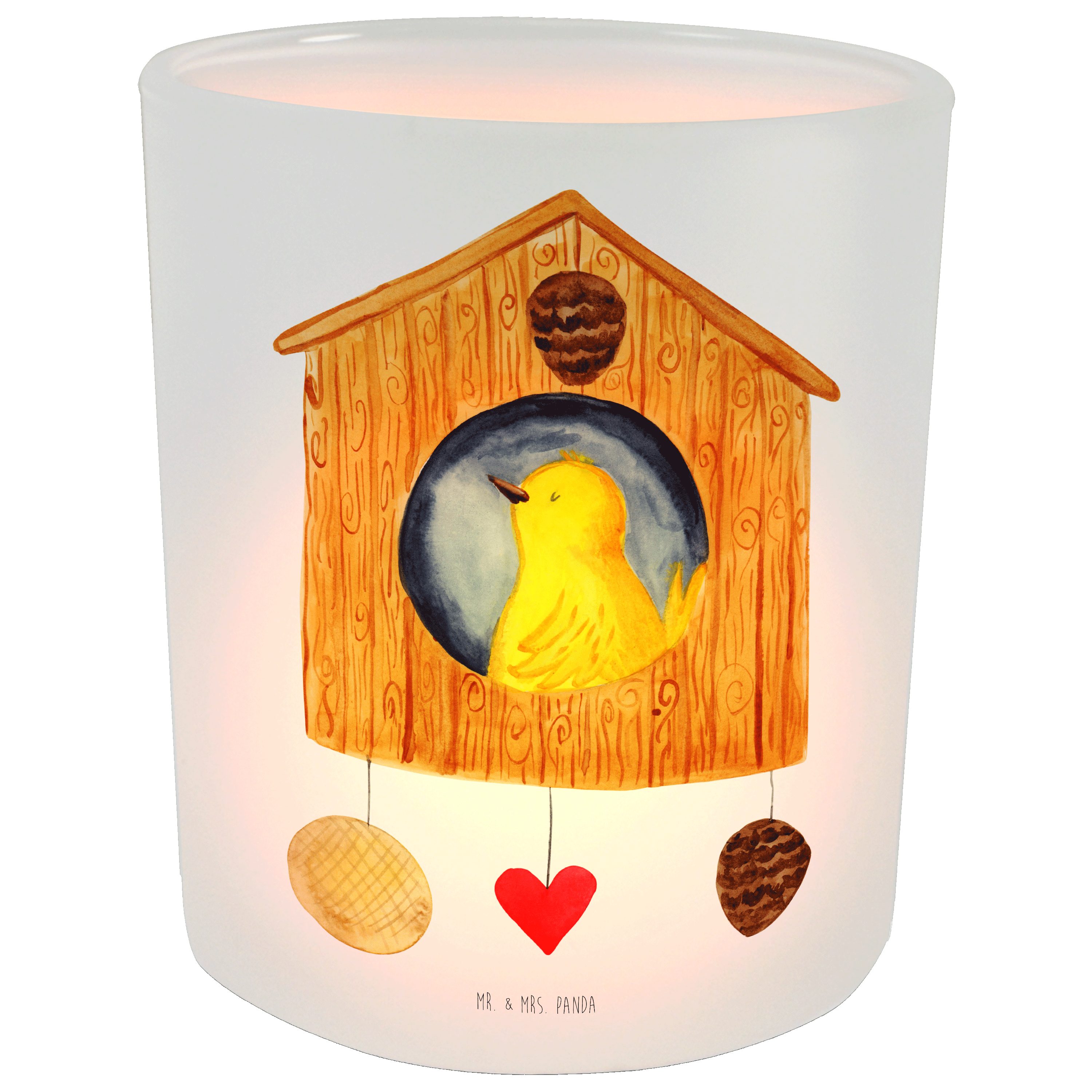 Geschenk, - Kerzenglas, Vogelhaus St) Mr. Panda Windlicht Teelich Mrs. Lieblingsort, Transparent & - (1