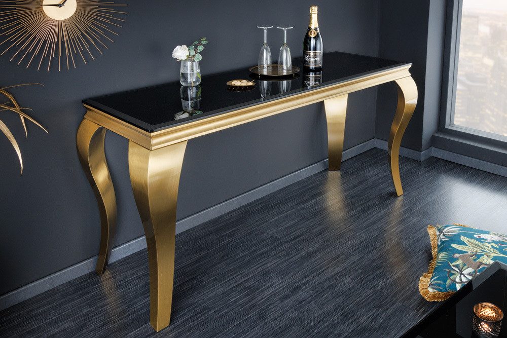 riess-ambiente Konsolentisch MODERN BAROCK 145cm schwarz / gold (Einzelartikel, 1-St), Flur · Opalglas · Edelstahl · eckig