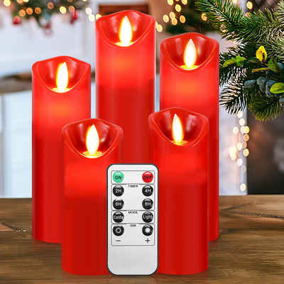 Randaco LED-Kerze 5X LED Kerzen Set Echtwachs mit Fernbedienung Stumpenkerzen Timer (5-tlg., mit Fernbedienung Timer), Φ 5,3cm x H. 13 / 14 / 16 / 18 / 20 cm