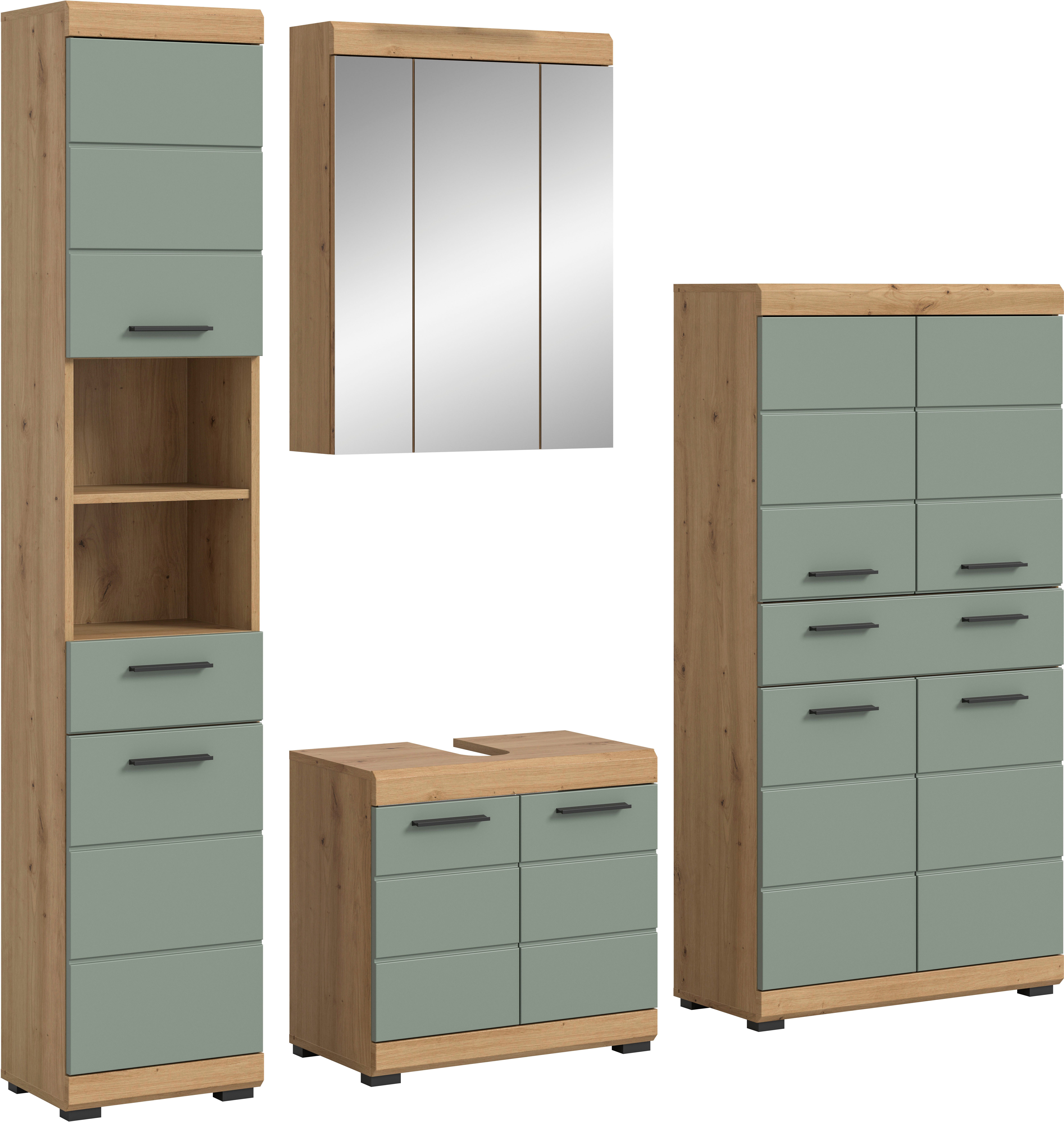 welltime Badmöbel-Set SIENA, 4 teilig, bestehend aus:, (Set, 4-St., TOPSELLER), Hochschrank, Waschbeckenunterschrank, Spiegelschrank, Midischrank