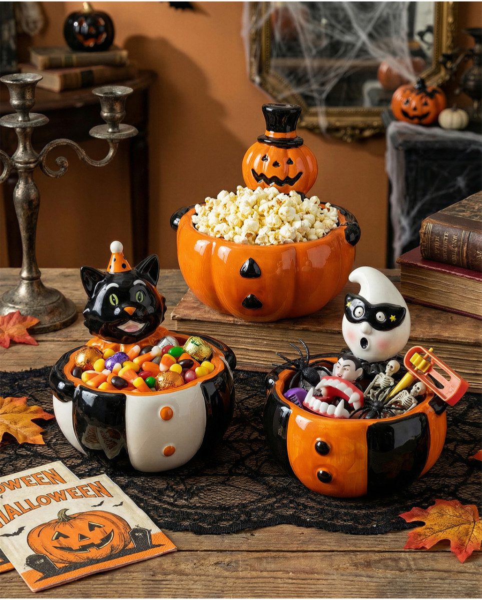 Horror-Shop Dekoobjekt Vintage Halloween Kürbis Süßigkeiten Schale aus Ke