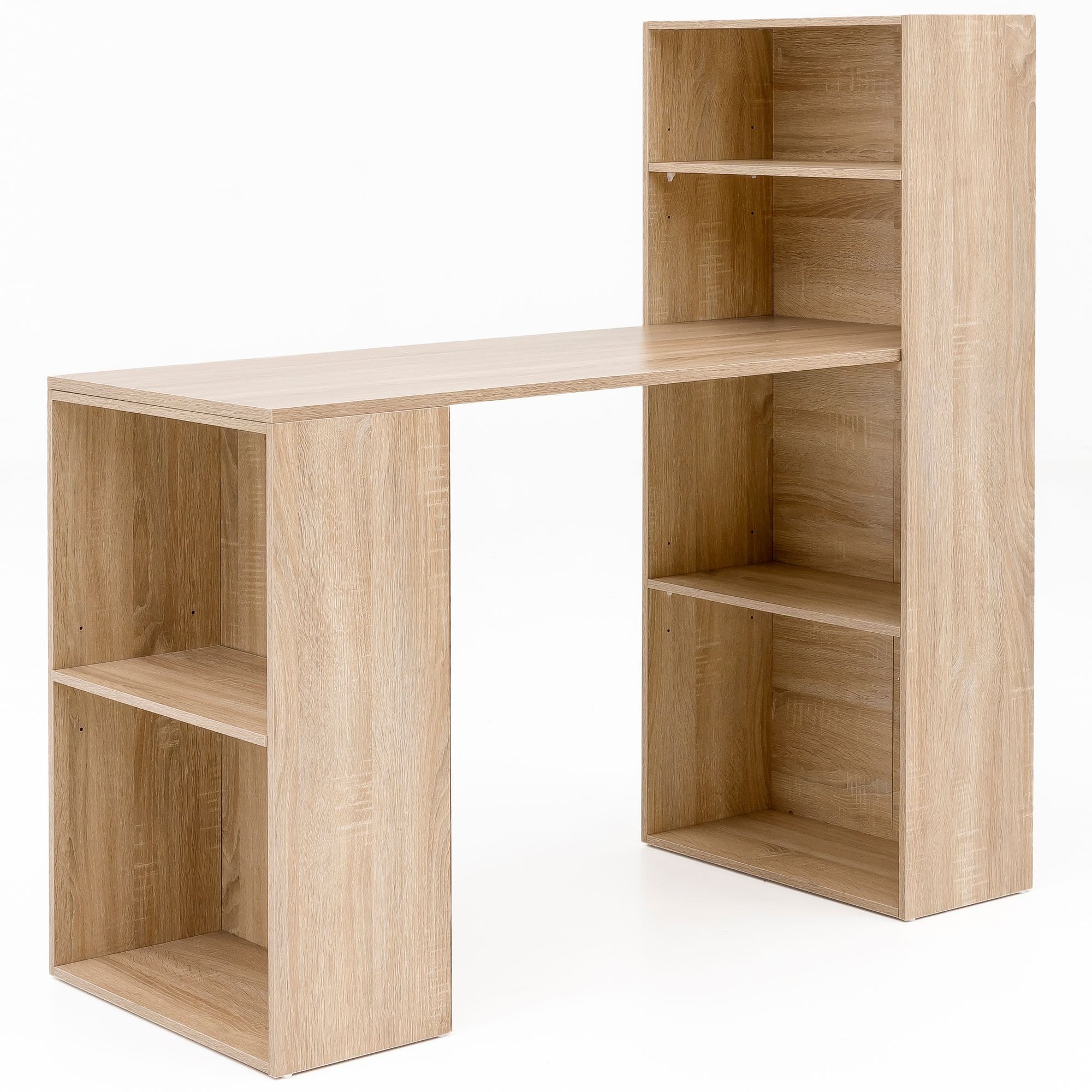 Wohnling Schreibtisch WL5.693 (mit Regal 120 x 120 x 53 cm Sonoma Holz Modern), Bürotisch mit Stauraum, Computertisch Rechteckig