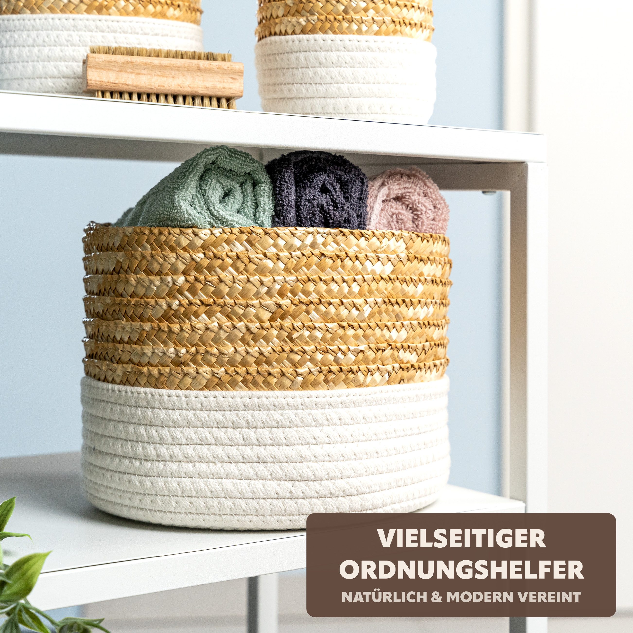 bremermann Aufbewahrungskorb Aufbewahrungskorb aus Baumwolle/Strohgeflecht Ø 24 cm (1 St) – Bild 2 von 5