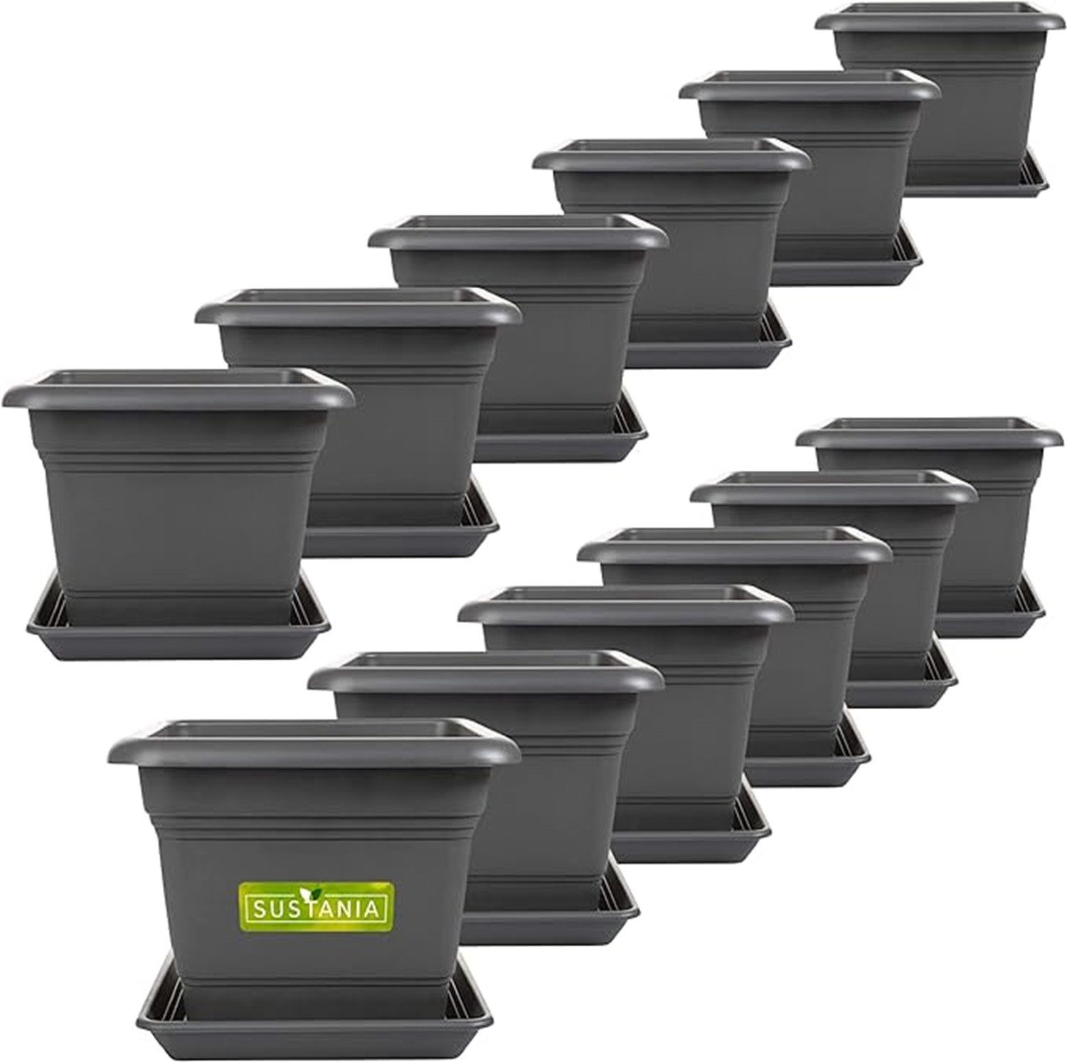 SUSTANIA Blumentopf Pflanzkübel mit Untersetzern (12er Set 28x28x22 cm), An günstig online kaufen
