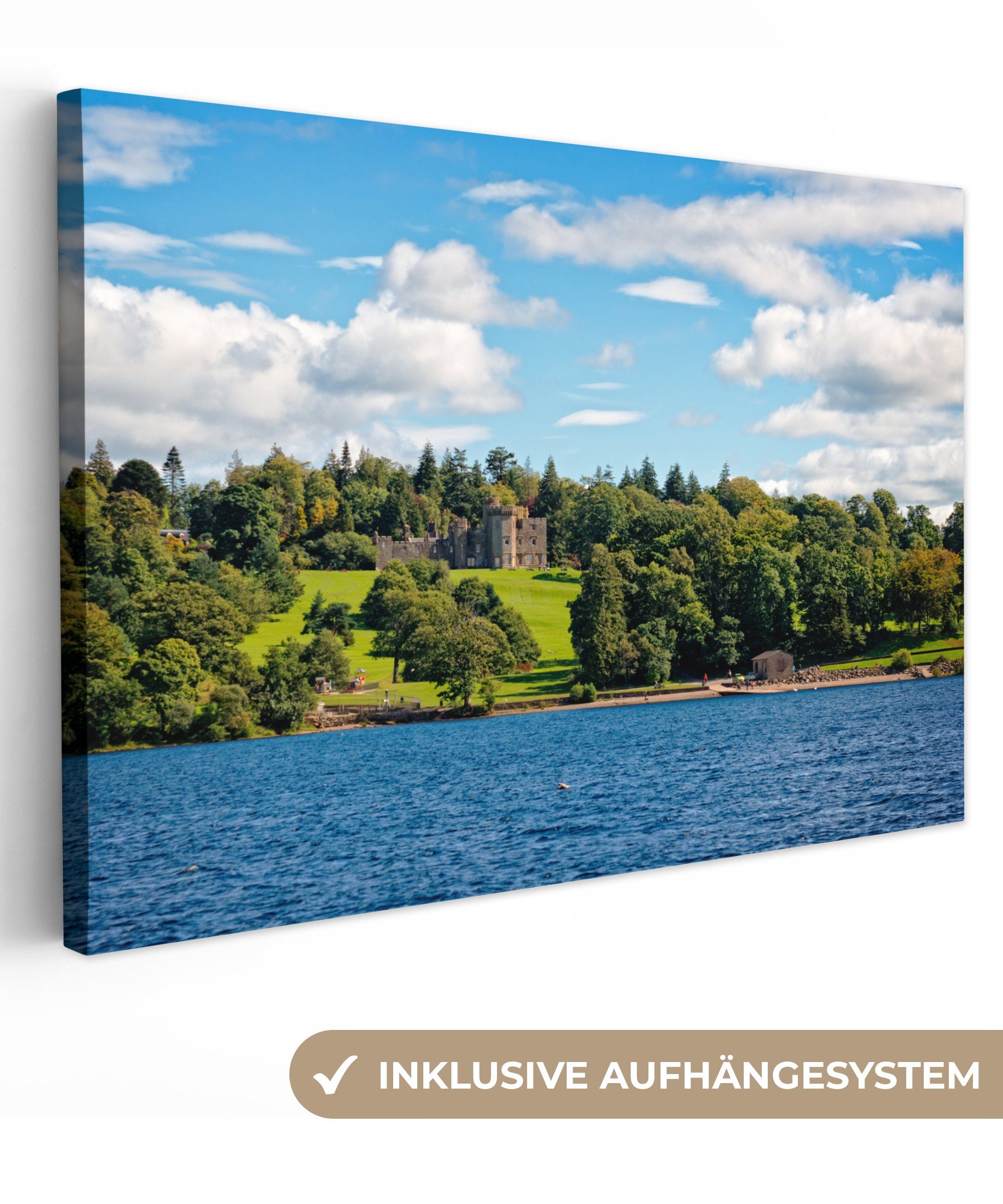 OneMillionCanvasses® Leinwandbild Balloch Castle am Loch Lomond See, (1 St), Wandbild Leinwandbilder, Aufhängefertig, Wanddeko, 30x20 cm