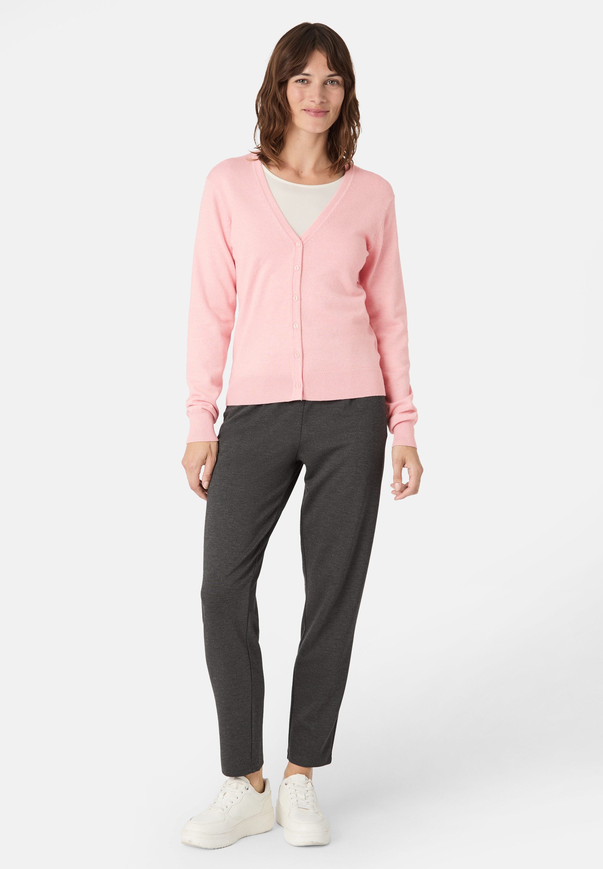 Les Lunes Strickjacke KATIIE Cardigan Fine Knit Feinstrick, leicht glänzend, V-Ausschnitt mit Knopfleiste