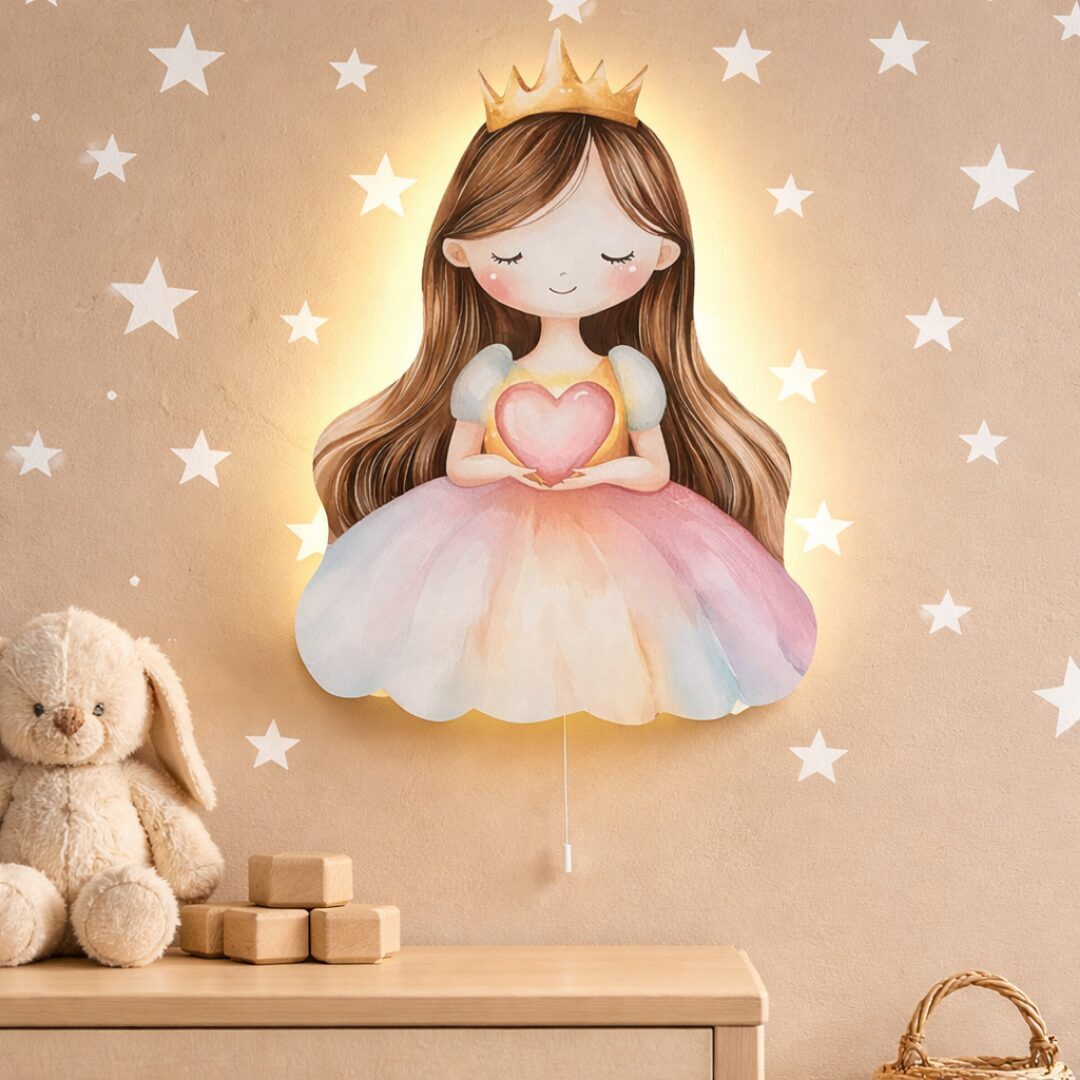 COZYCOLLECTIONS LED Wandleuchte Prinzessin Herz Nachtlicht Kinderzimmer, LED, Warmweiß, Montessori-inspiriertes Prinzessinnenlicht mit Herzmotiv