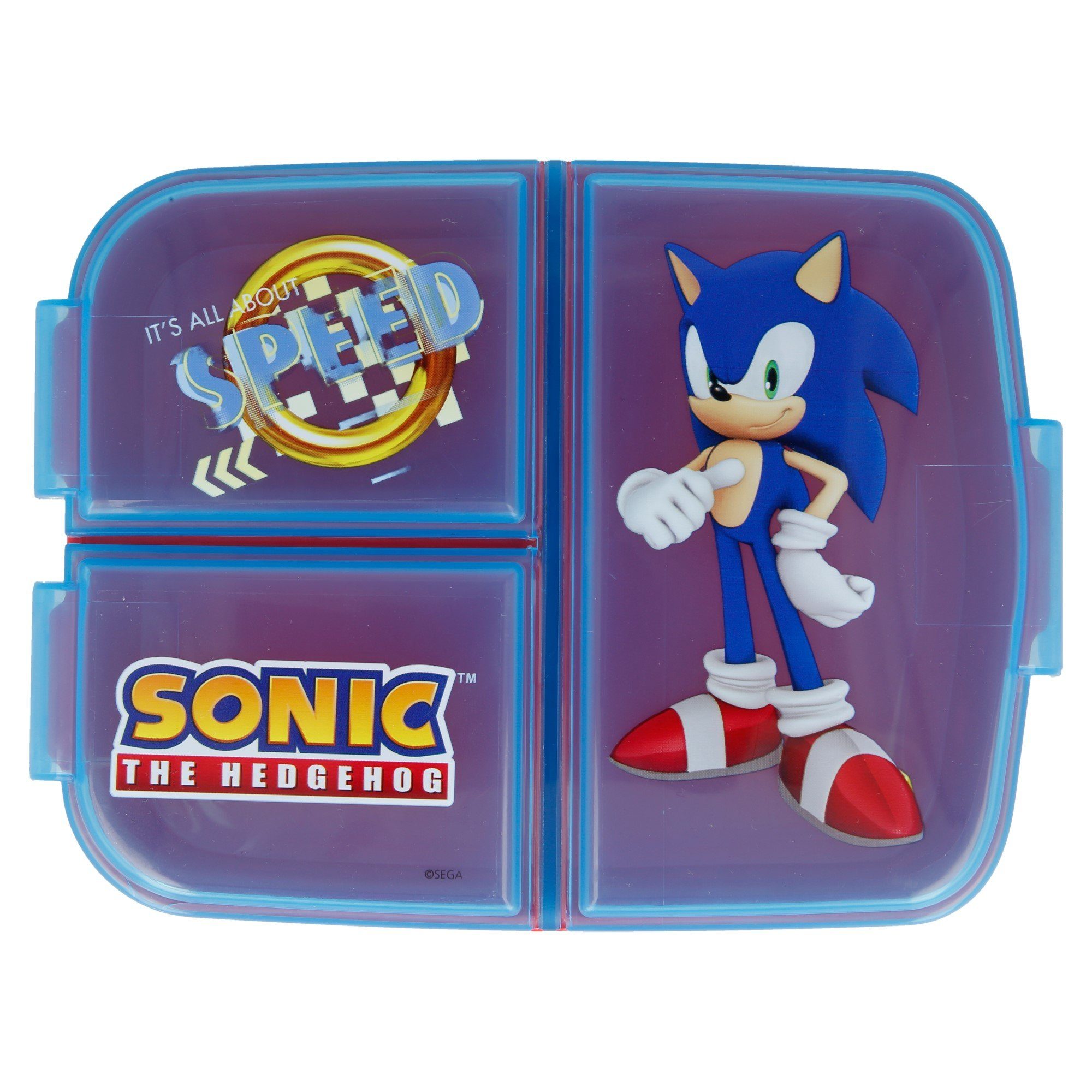 Kunststoff, Brotdose SEGA Kinder Sonic blau frei mit 3-Fach-Unterteilung Lunchbox, Stor BPA