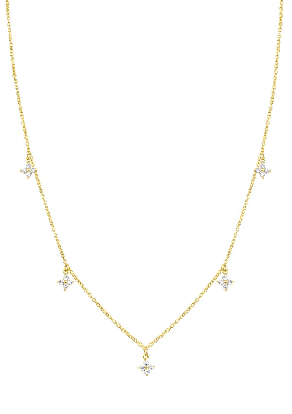 Silberkette Blume Kristalle Anhänger klein, 18K Roségold vergoldet