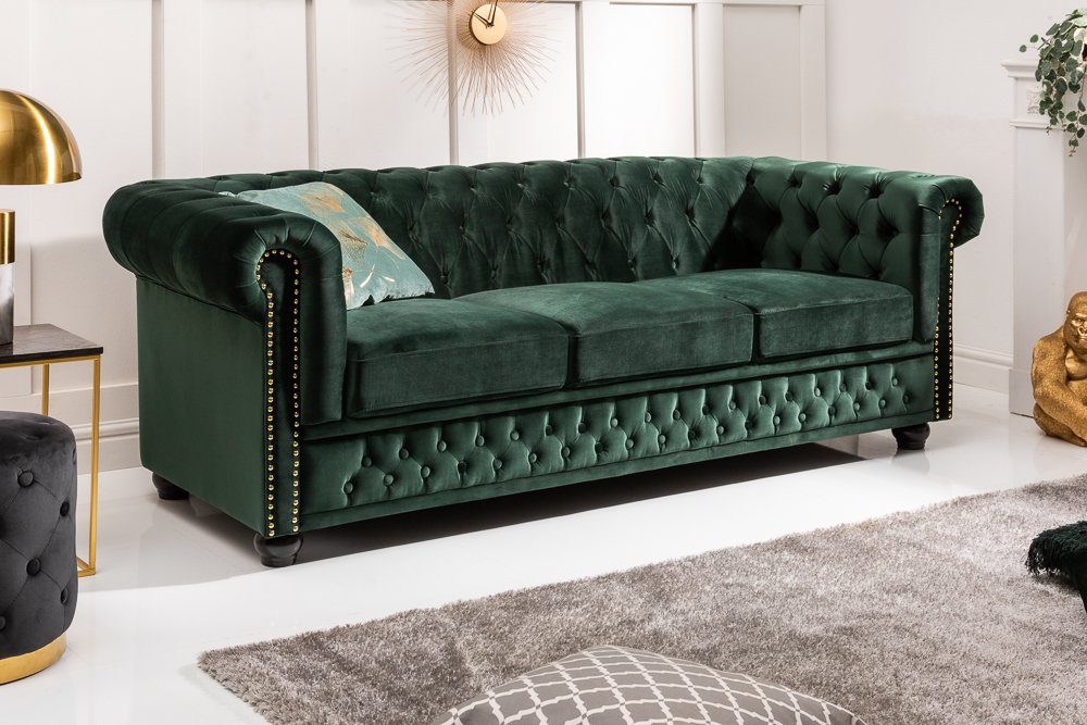 · 205cm · Sofa Federkern CHESTERFIELD flaschengrün, Samt Sofa 3-Sitzer Wohnzimmer · riess-ambiente · Teile, 1 Einzelartikel