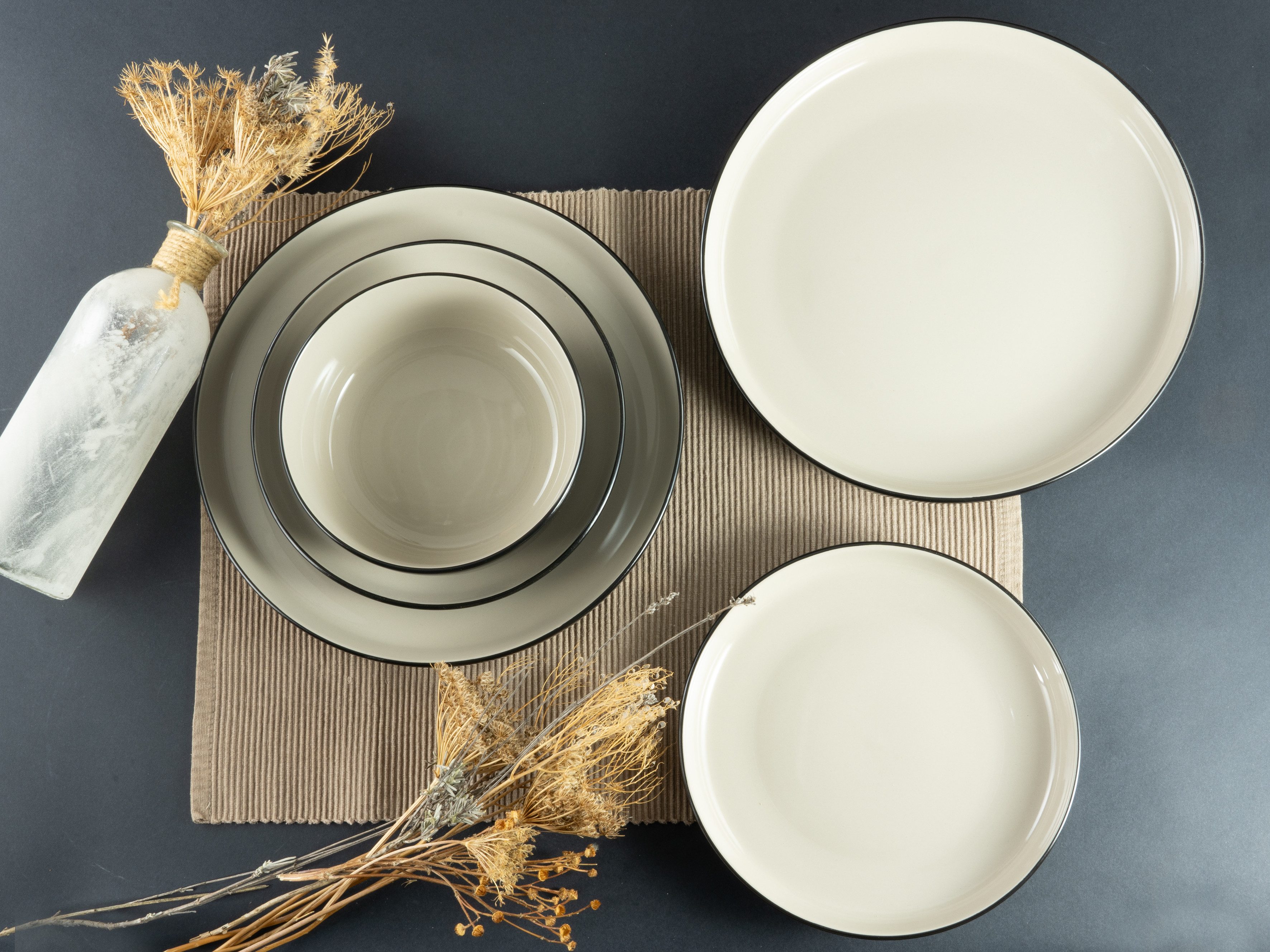 my home Tafelservice Teller Set, modernes Geschirr-Set, Service Östra Greda (12-tlg), 4 Personen, Steinzeug, hohe Haltbarkeit, spülmaschinengeeignet & mikrowellengeeignet