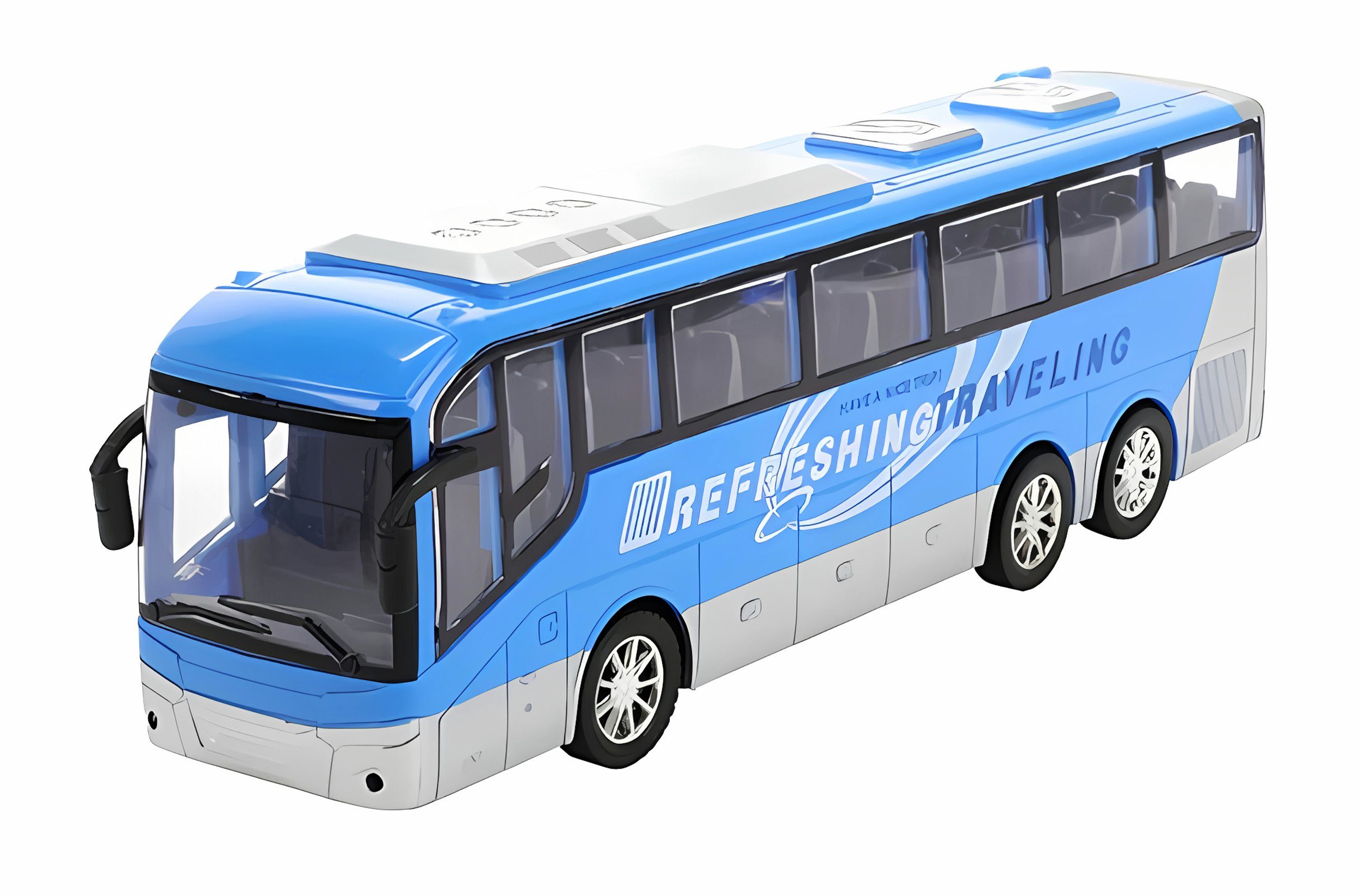 Toi-Toys Modellbus REISEBUS mit Friktionsantrieb 32cm Blau Linienbus Omnibus Bus 72, Spielzeugbus Modell Kinder Spielzeug Geschenk