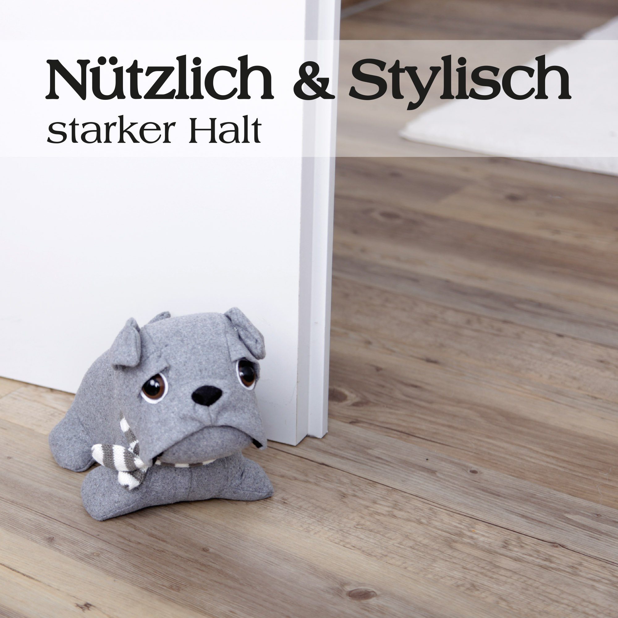 Bestlivings Türstopper Tier-Design aus Stoff, Grau (Mops), 25x20 cm, Füllung 60% Polyester/40% Sand (1kg)