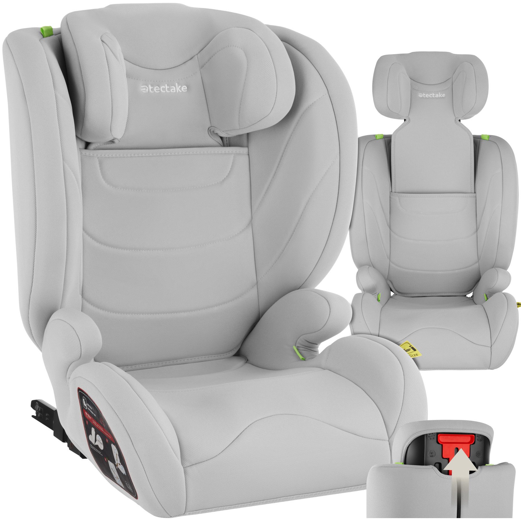 tectake Autokindersitz Sicherheitssitz, 100–150 cm, Belastbarkeit 36 kg, (Autositz für Kinder Levi), i-Size, ISOFIX, Seitenaufprallschutz, Kopfstütze verstellbar