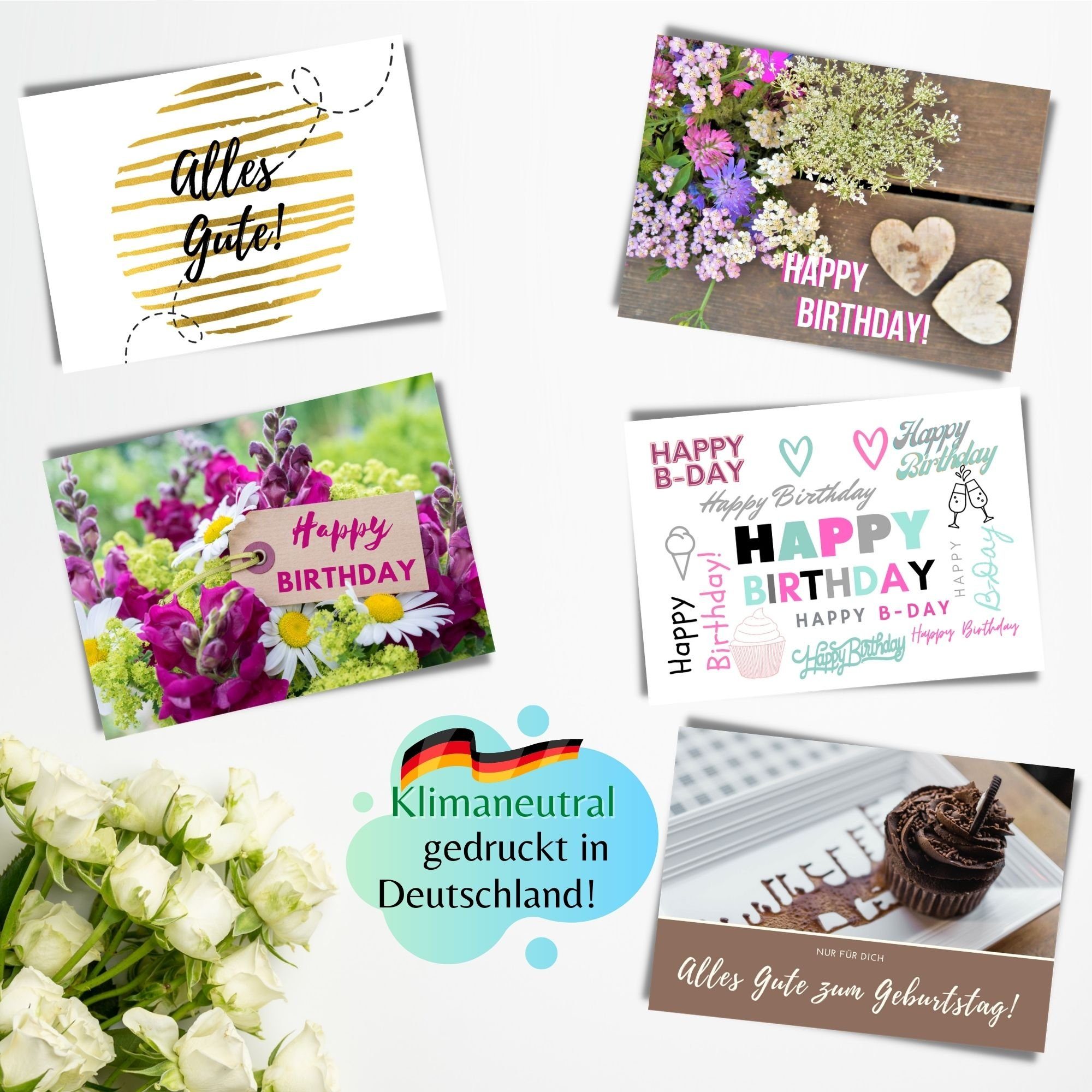 Birthday Postkarten, Set Geburtstag Happy Umschlag, Geburtstagskarte Set, Karten Domelo 20er zum Geburtstagskarten Grußkarten 20er Kraftpapier mit