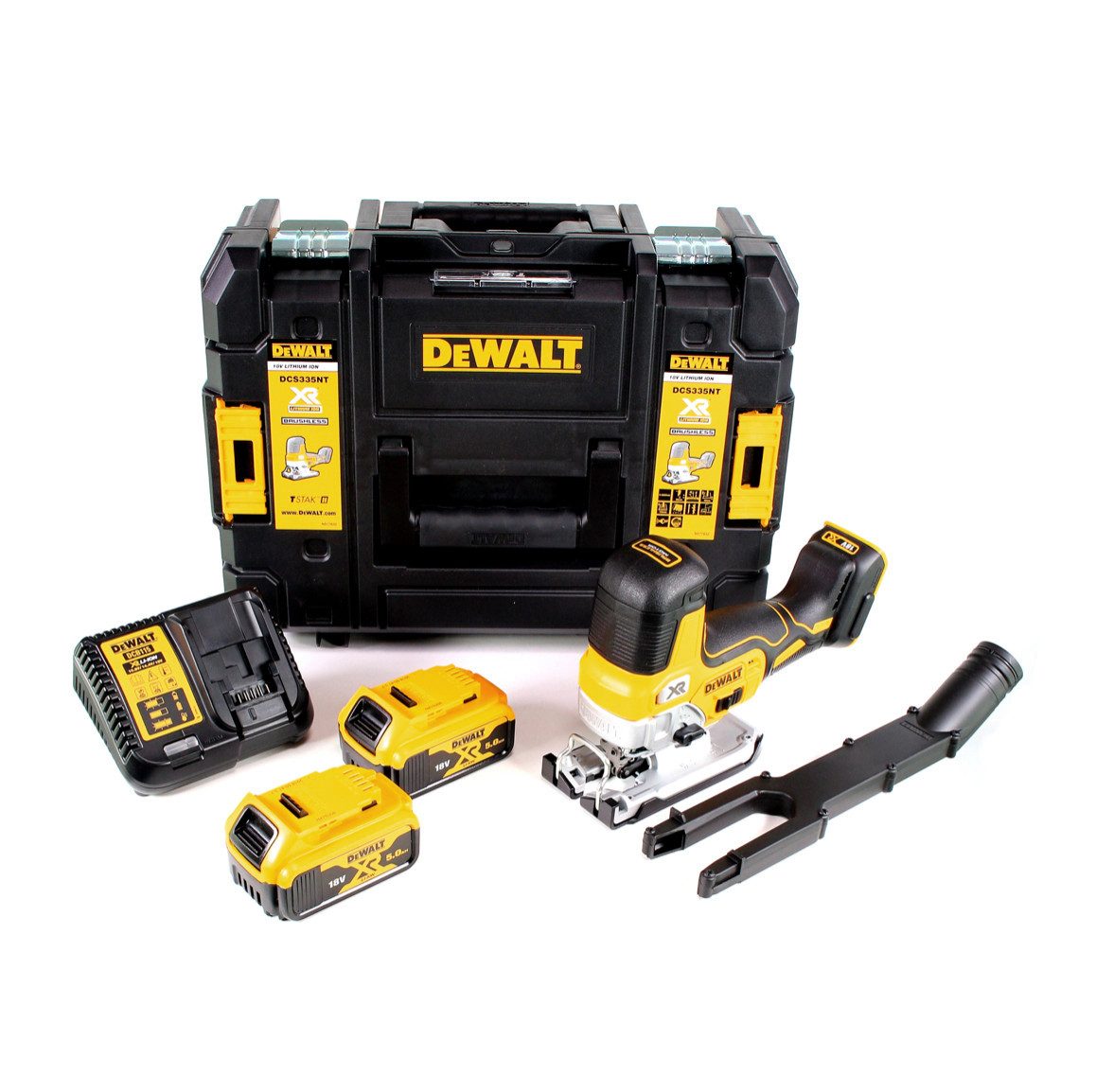 DeWalt Akku-Stichsäge DCS 335 P2 Akku Stichsäge 18V + 2x Akkus 5,0 Ah + 1x Schnellladegerät