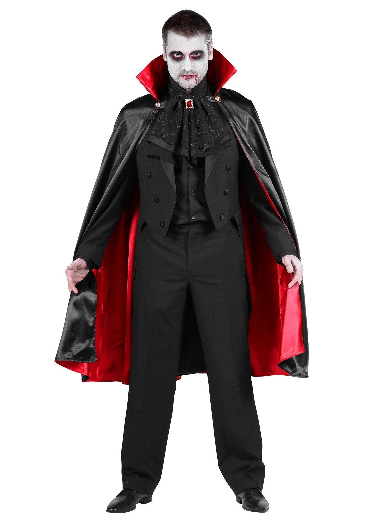 thetru Kostüm Dracula Cape mit Stehkragen schwarz-rot, Schulterumhang mit extra hohem Stehkragen