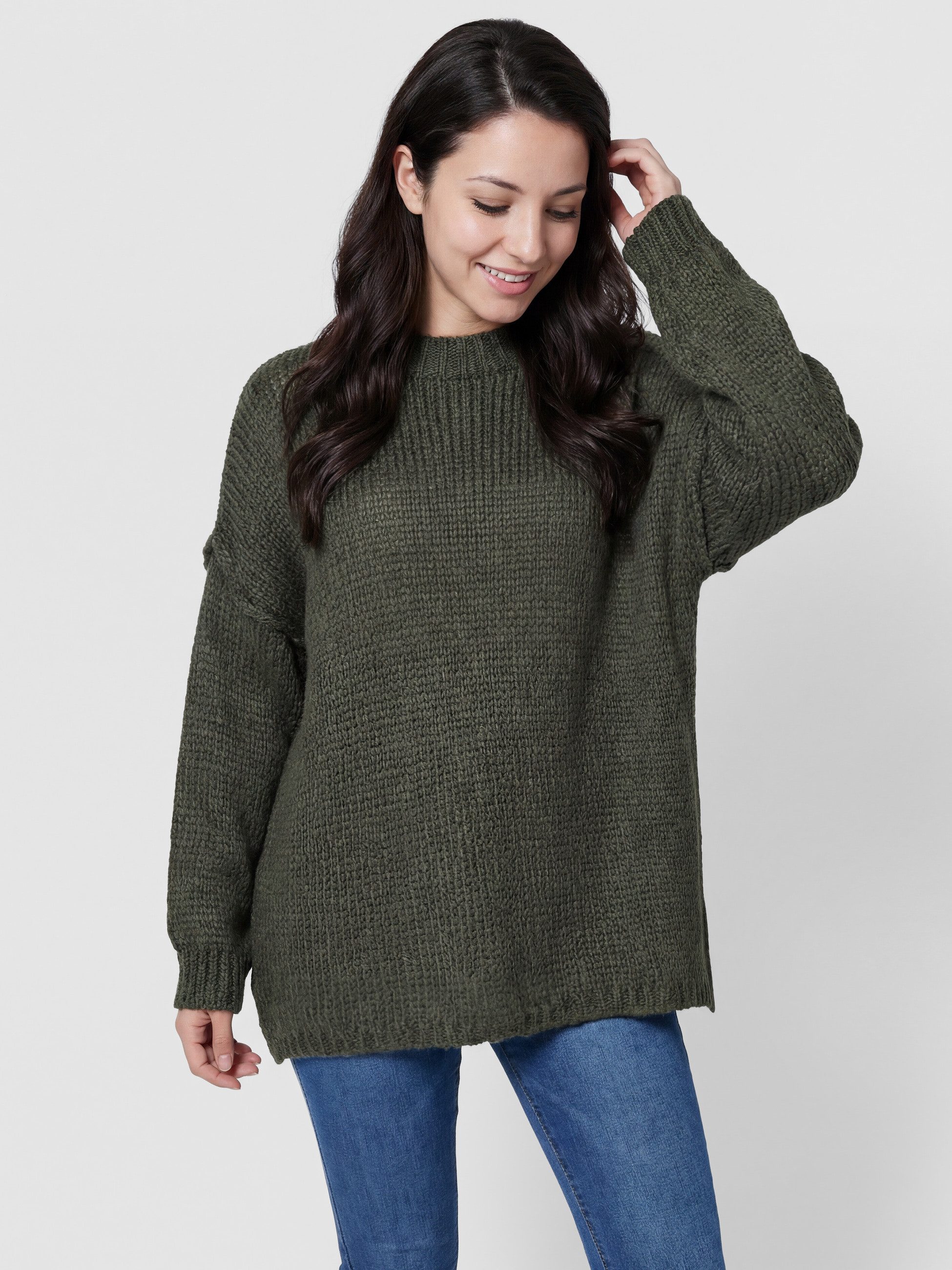 Strickpullover Oversize Grobstrickpullover mit Rundhalsausschnitt
