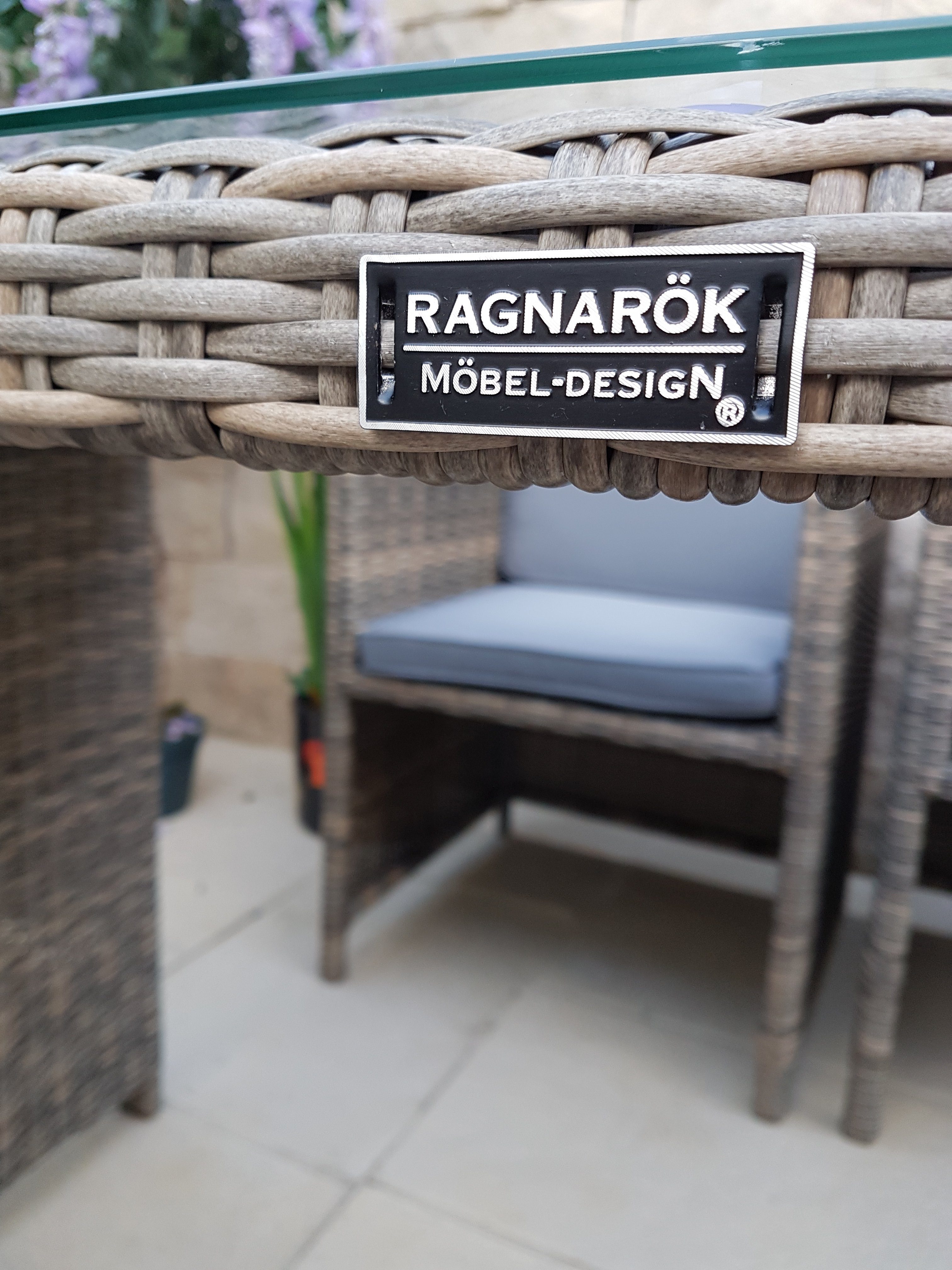 Ragnarök Möbel-Design Garten-Essgruppe HEIMDALL Esstisch Set 2+2, (Set, Polyrattan, Alu), 10 Jahre Garantie auf UV Beständigkeit des Polyrattan, Würfelsystem