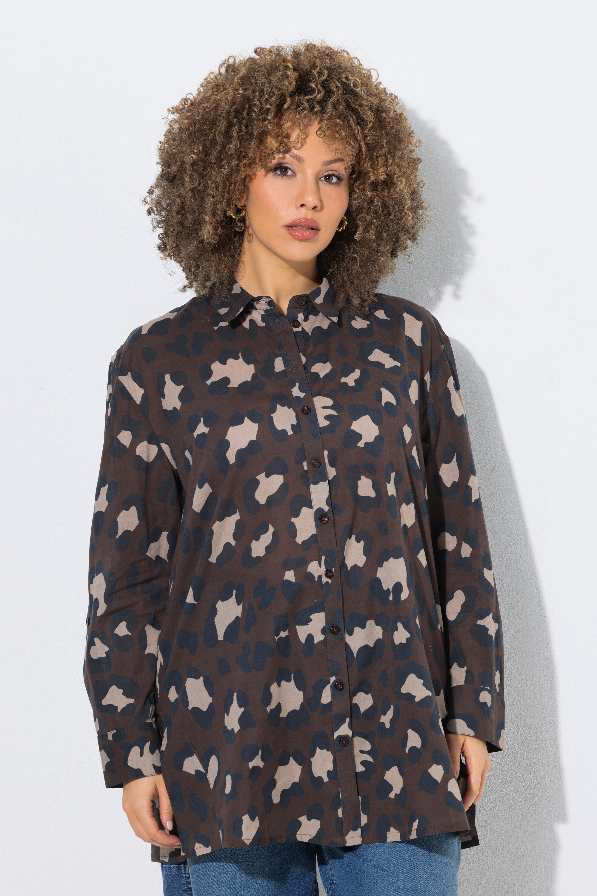 Hemdbluse Bluse Leomuster Hemdkragen Langarm