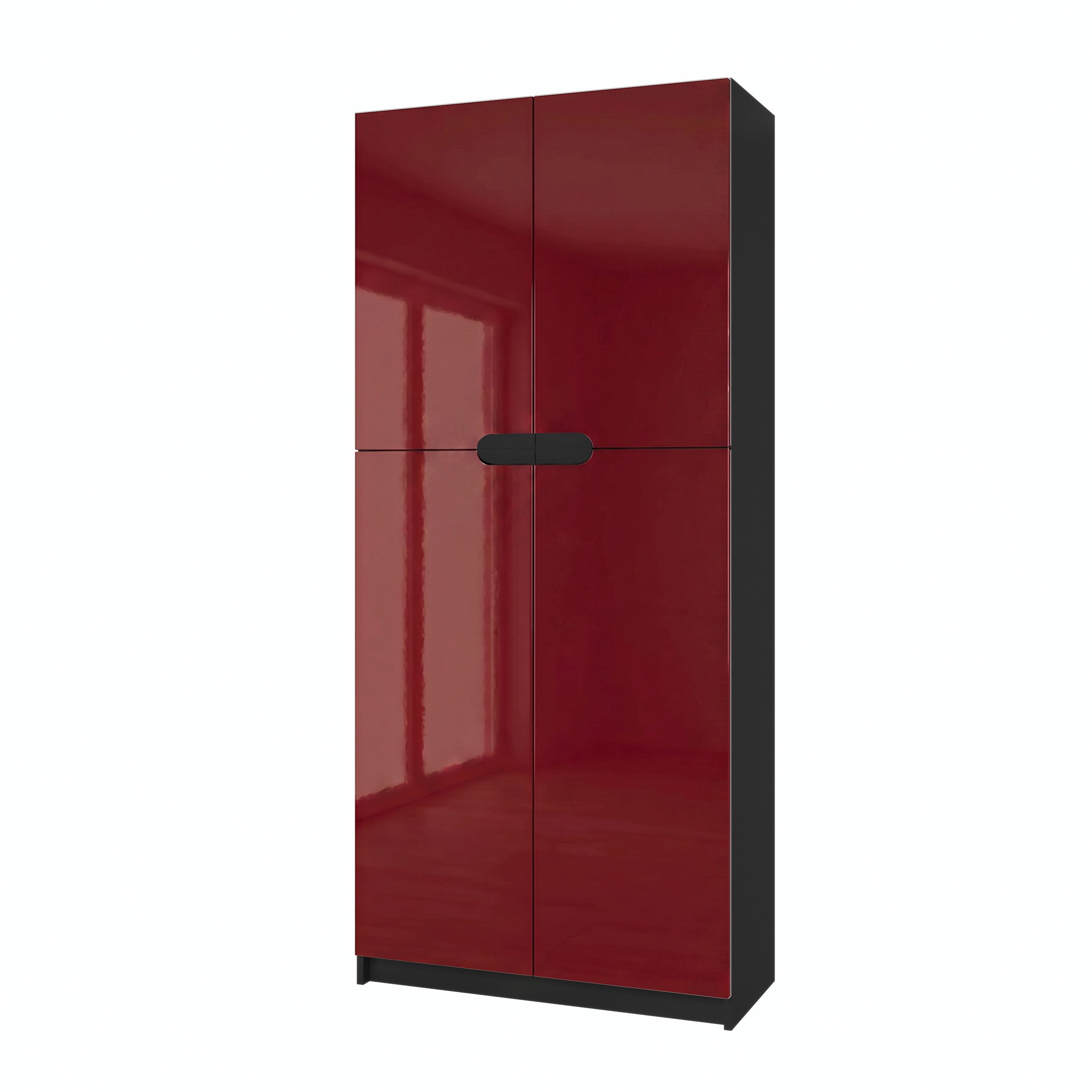 Vladon Aktenschrank Logan (Aktenschrank, mit 5 Fächern und 4 Türen) Schwarz matt/Bordeaux Hochglanz (82 x 184 x 37 cm)