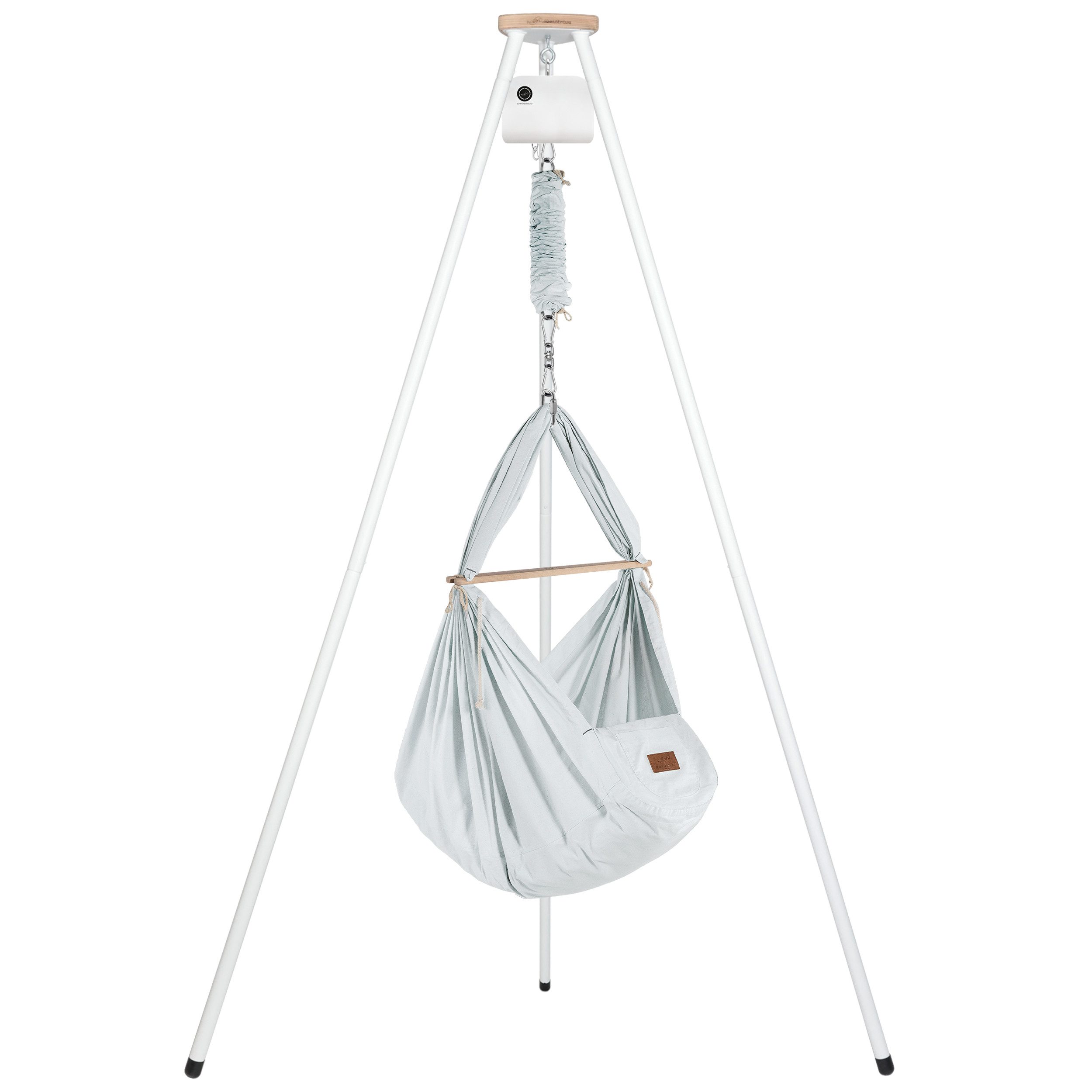 Stubenbett Federwiege Bio AirGrey mit Tipi Weiß und Motor
