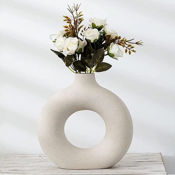 zggzerg Dekovase Keramik Vase für Pampasgras, Beige Donut Vase Deko Wohnzimmer Runde