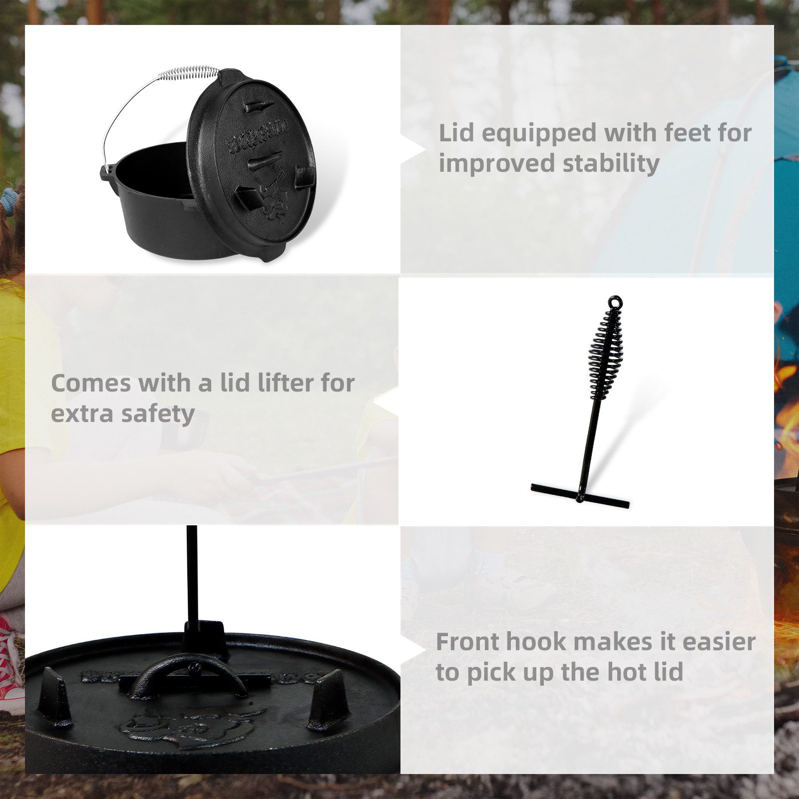 CCLIFE Grilltopf Feuertopf Gußeisen, Dutch Oven Set BBQ Schmortopf, Gusseisen Topf