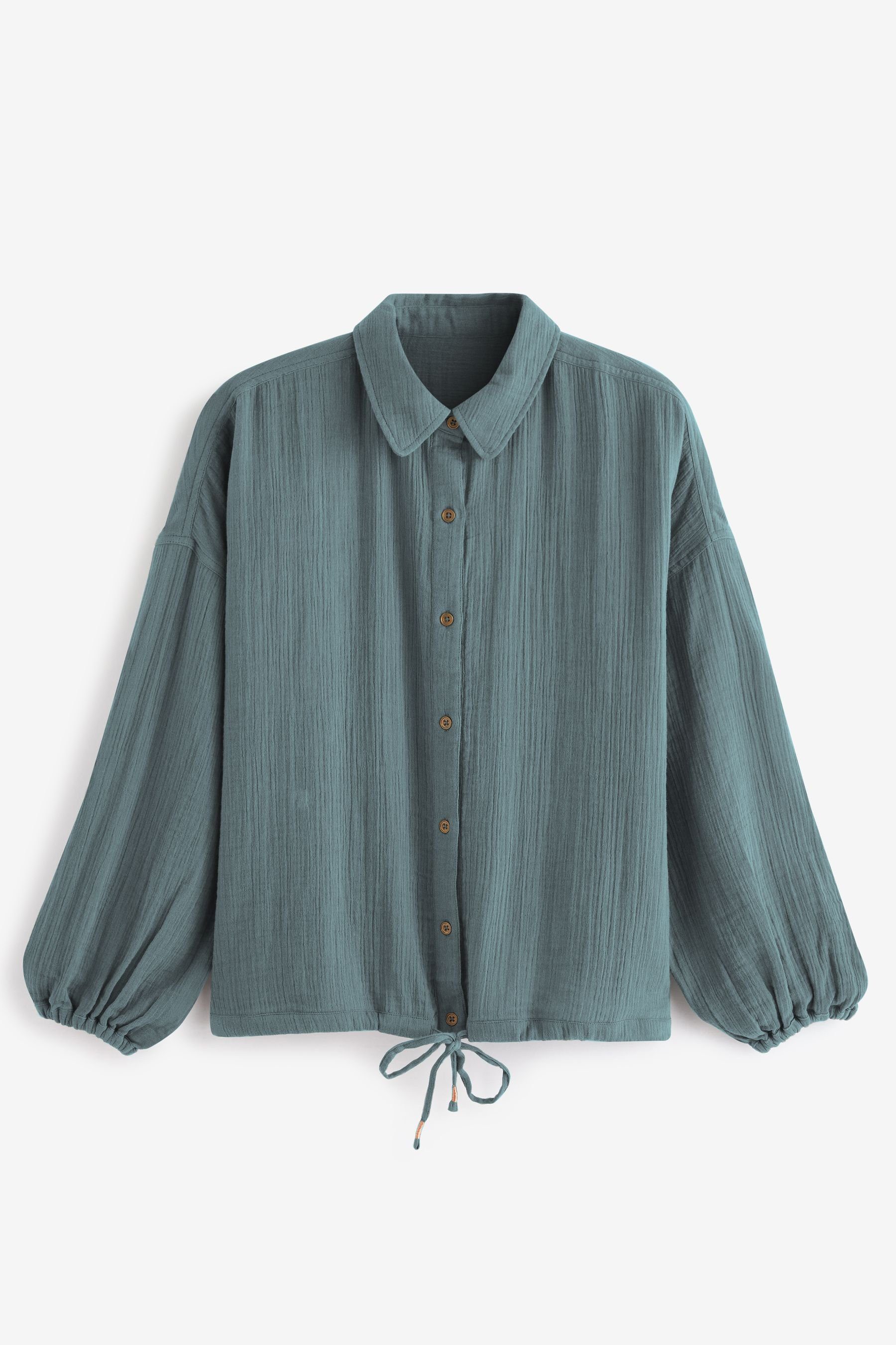 Next Langarmshirt in Knitteroptik Green durchgehender Knopfleiste Hemd mit Khaki (1-tlg)