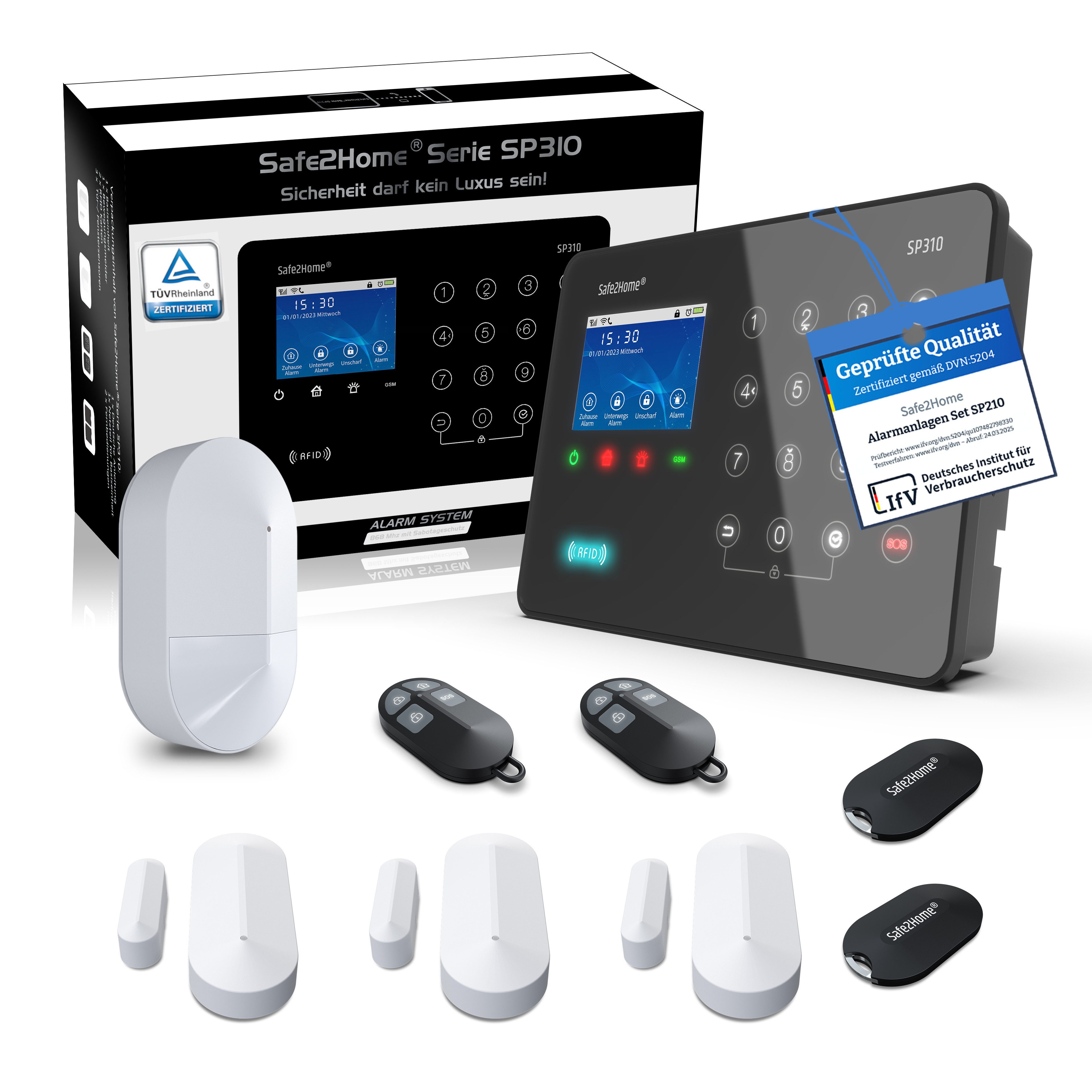 Safe2Home Basis Set - Profi Serie SP310 mit Sabotageschutz Alarmanlage Alarmanlage (wechselnder Frequenz, Rolling Code, Sabotageschutz - 868 Mhz)
