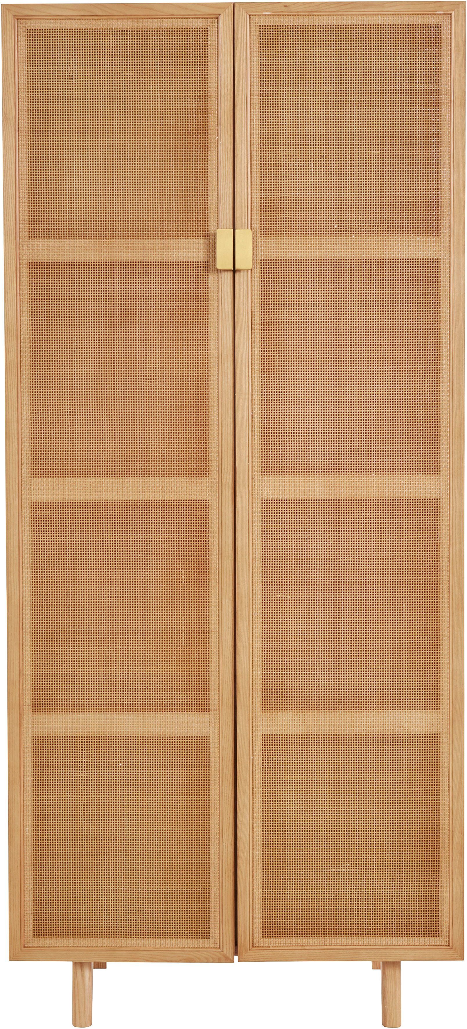 LeGer Home by Lena Gercke Highboard Lina (Kommode, Melaminoberfläche), Mit Rattan Einsatz, 4 Innenfächer, teilmassiv