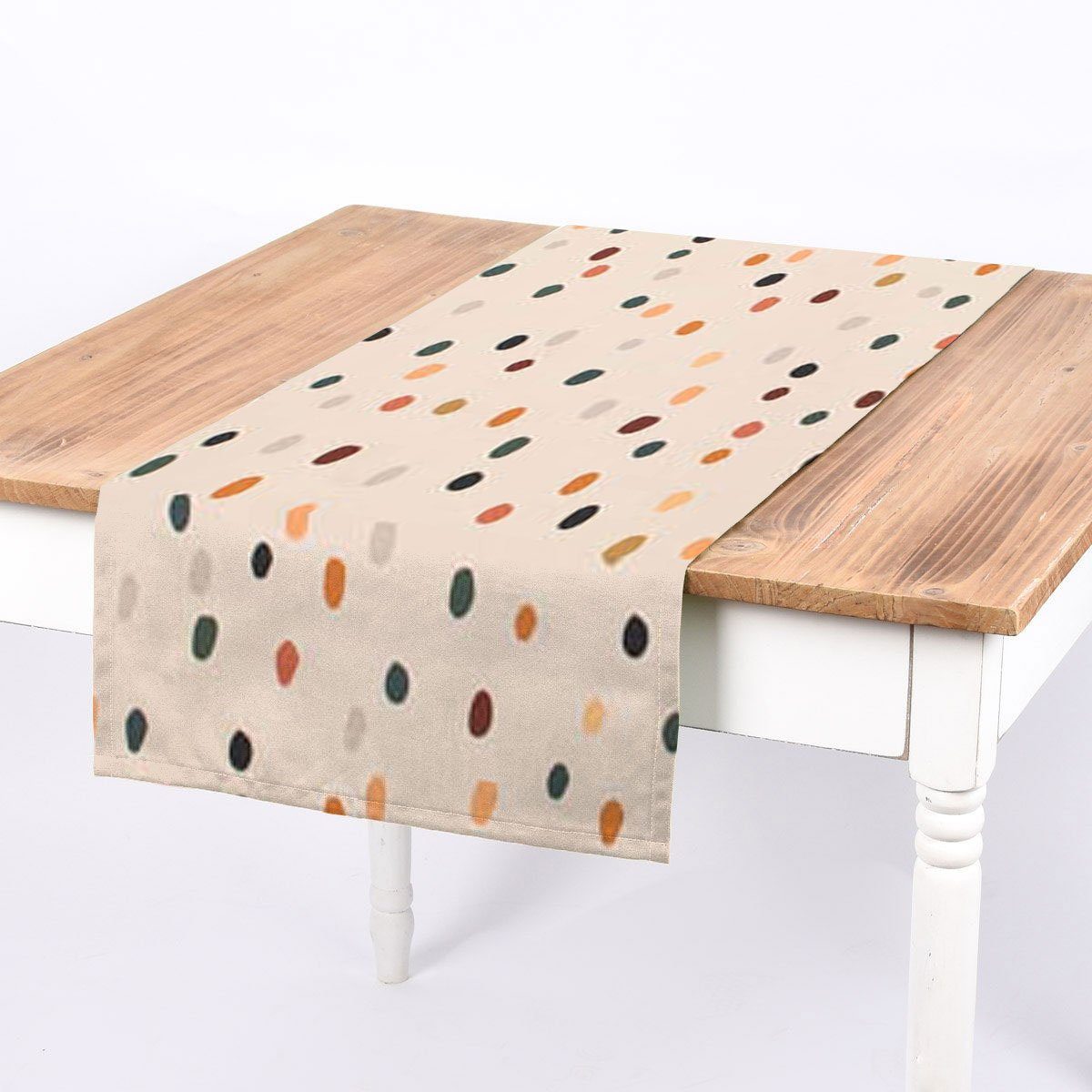 SCHÖNER LEBEN. Tischläufer SCHÖNER LEBEN. Tischläufer aus Baumwolle Punkte Tupfen ecru grün ora, Digitaldruck