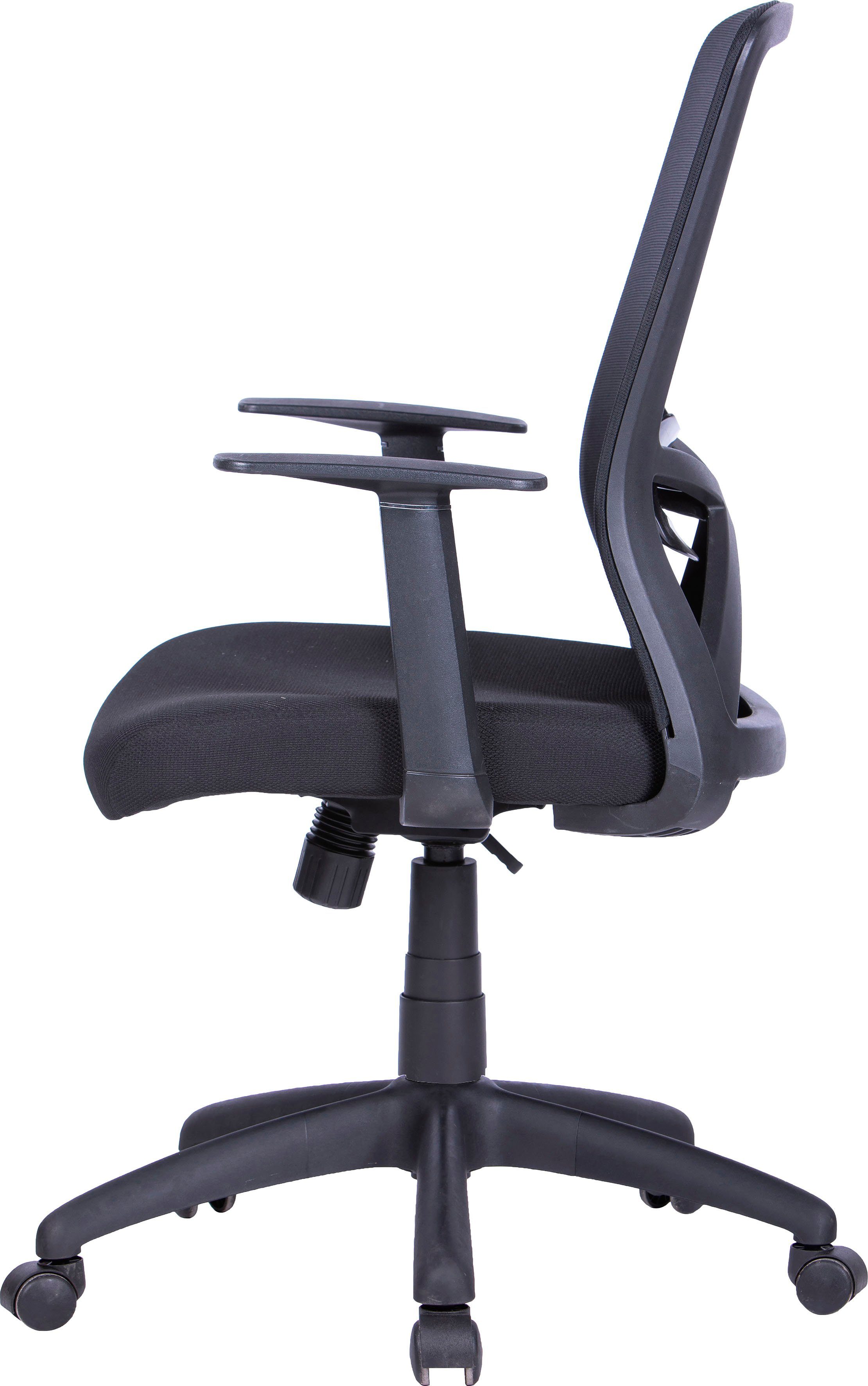 byLIVING Bürostuhl | in Härtegradeinstellung Long, Wippmechanik Mesh-Webstoff schwarz, schwarz mit schwarz