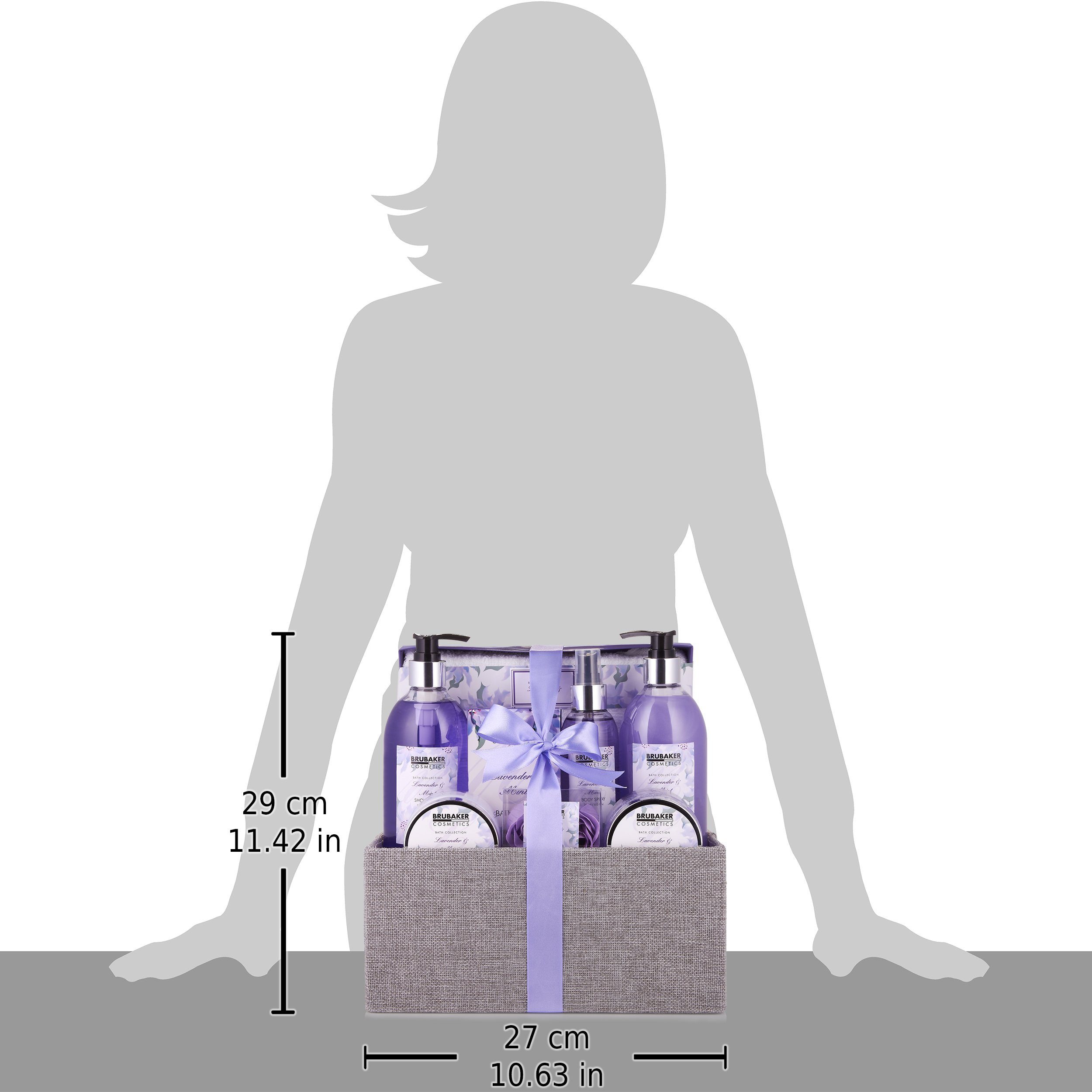 BRUBAKER Hautreinigungs-Set Dusch- Lila in Jute-Box, Beauty mit Lavendel Geschenkset Pflegeset Frauen, Badeset für Minze 12-tlg., Duft, und Damen