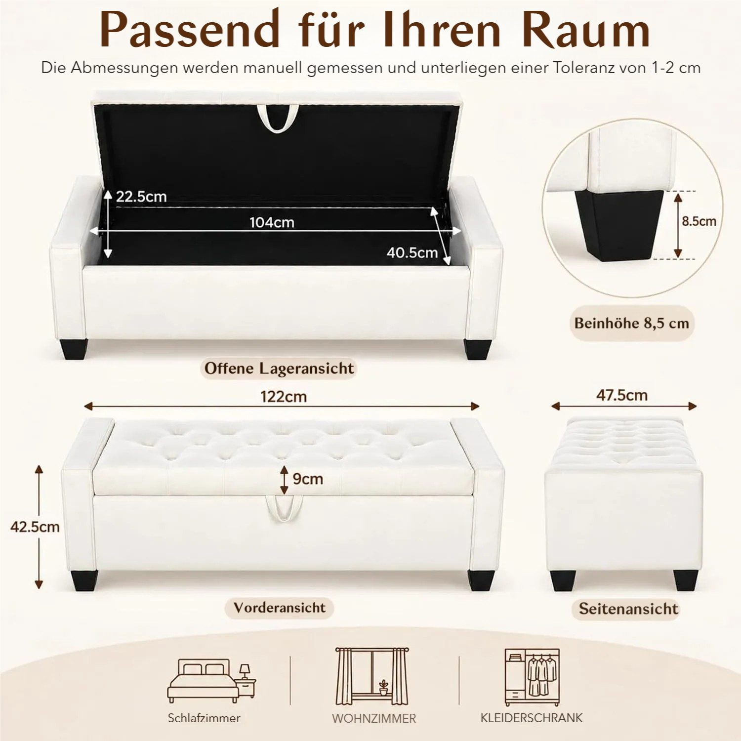 TLGREEN Bettbank Samt Sitzbank mit Stauraum,123x49x42 cm Aufbewahrungsbank, (bis 200 kg belastbar), für Wohnzimmer Schlafzimmer Flur – Bild 2 von 5