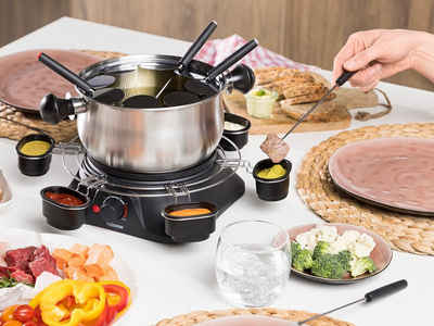 Tristar Elektro-Fondue, 8 Fonduegabeln, 1.3 l, 2-8 Personen Set mit Saucenring Fonduetopf auch für Käsefondue