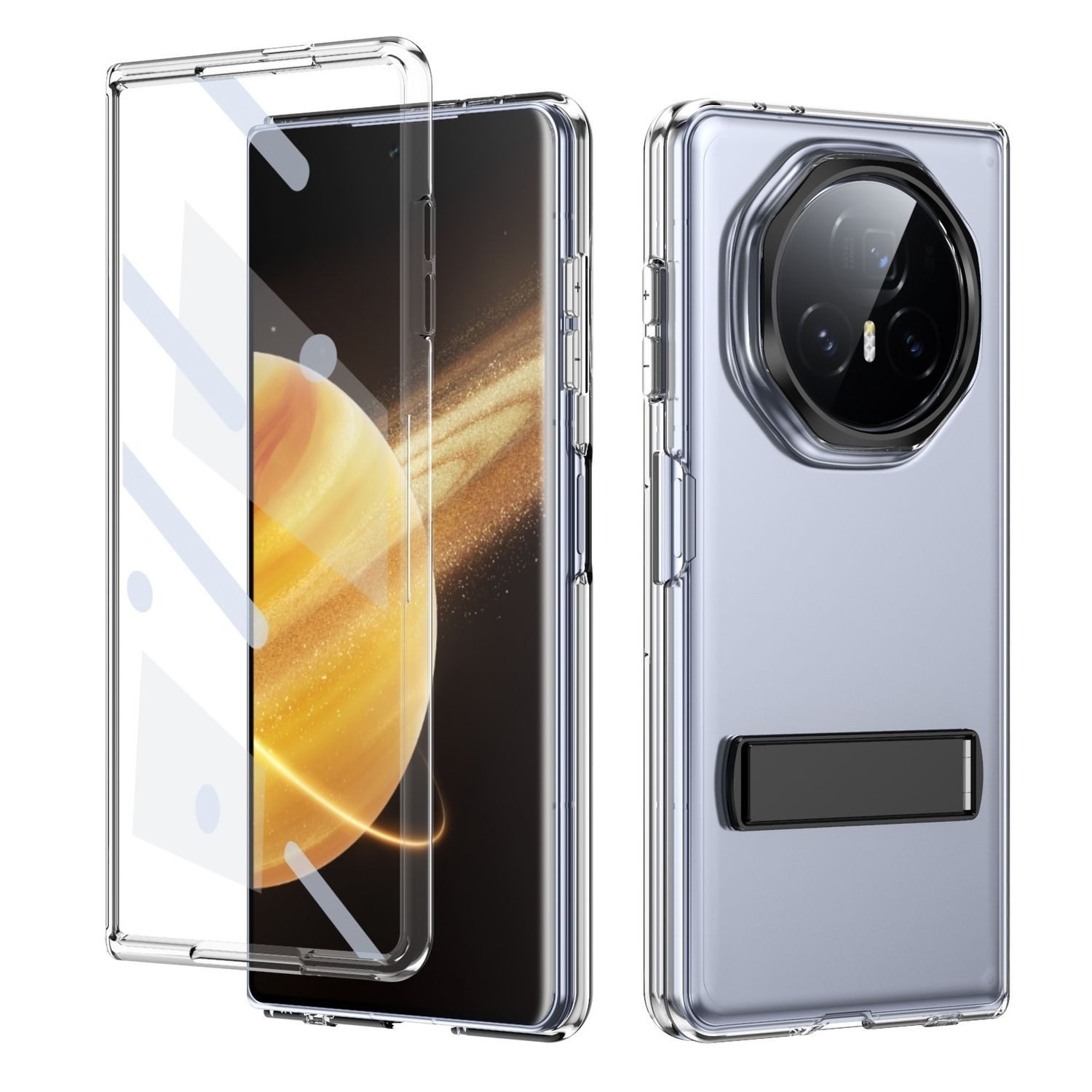 Wigento Handyhülle Für Honor Magic V3 Aufstellbare TPU Hybrid PC Schutz Hülle Schwarz, Klar, stoßfest, integrierter Ständer