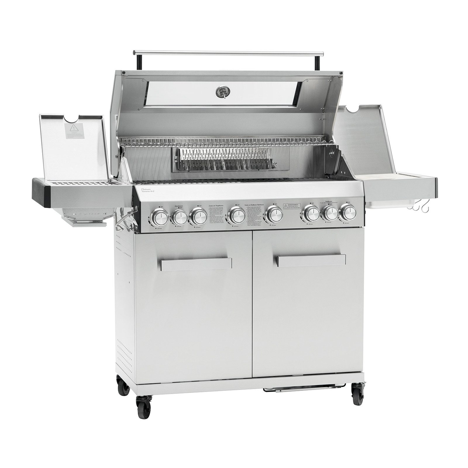TAINO Gasgrill PLATINUM YAMARA 6+2 mit Haube, Spar-Set, 6 Hauptbrenner, Sear-Zone, Heckbrenner, Edelstahl, Silber