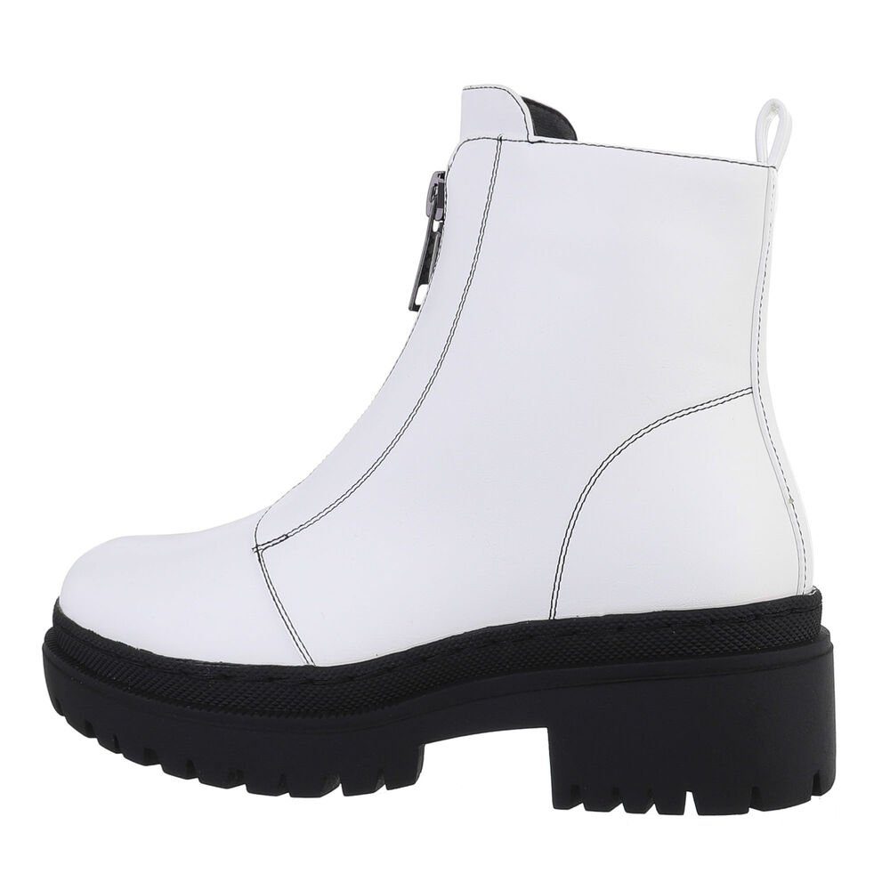 Schuhe Klassische Stiefeletten Ital-Design Damen Snowboots Freizeit Stiefelette Blockabsatz Plateaustiefeletten Weiß