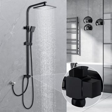 aihom Duschsystem mit Umsteller eckig Duschsäule für Badezimmer, Regendusche Duschset, mit Überkopfbrause, Handbrause, Duschsäule
