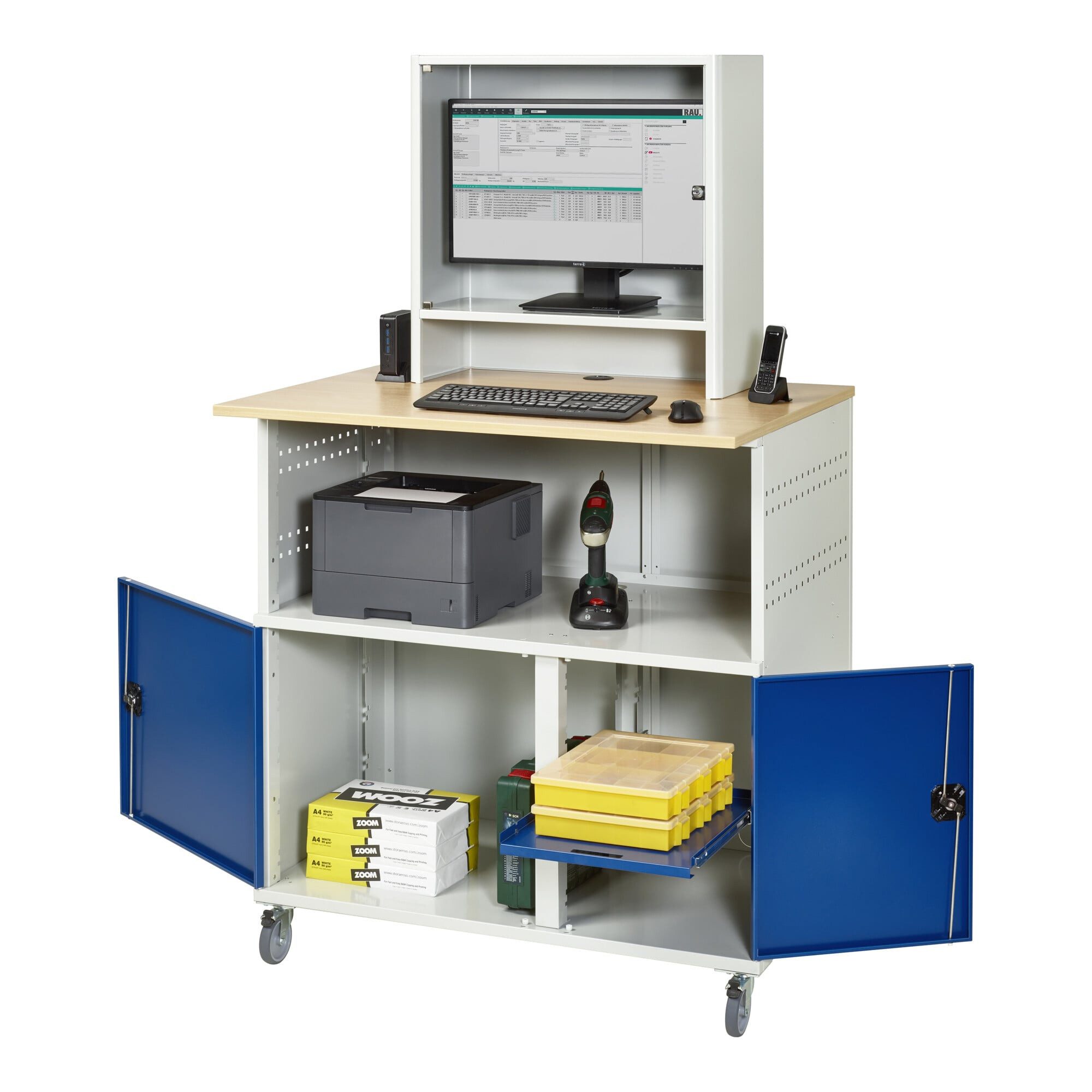RAU Büromöbel-Set Rau Computer-Tisch mit Monitorengehäuse mobil BxTxH 1100x800x1100/1810