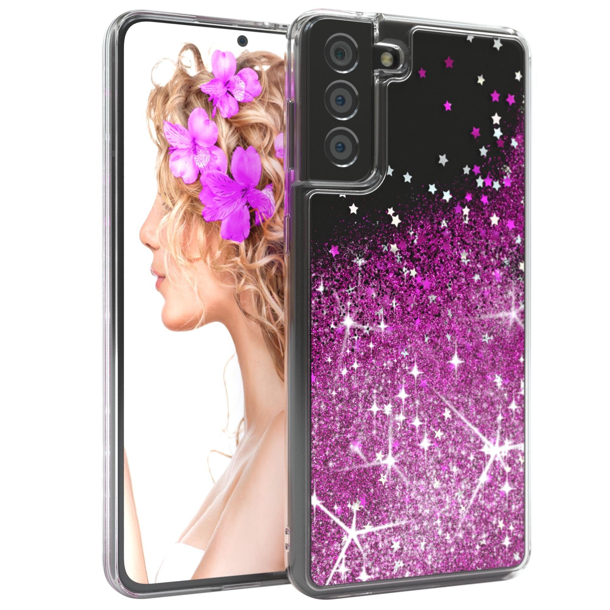 EAZY CASE Handyhülle Liquid Glittery Case für Galaxy S21 Plus 5G 6,7 Zoll, Bumper Case Back Cover Glitter Glossy Handyhülle Etui Violett Lila