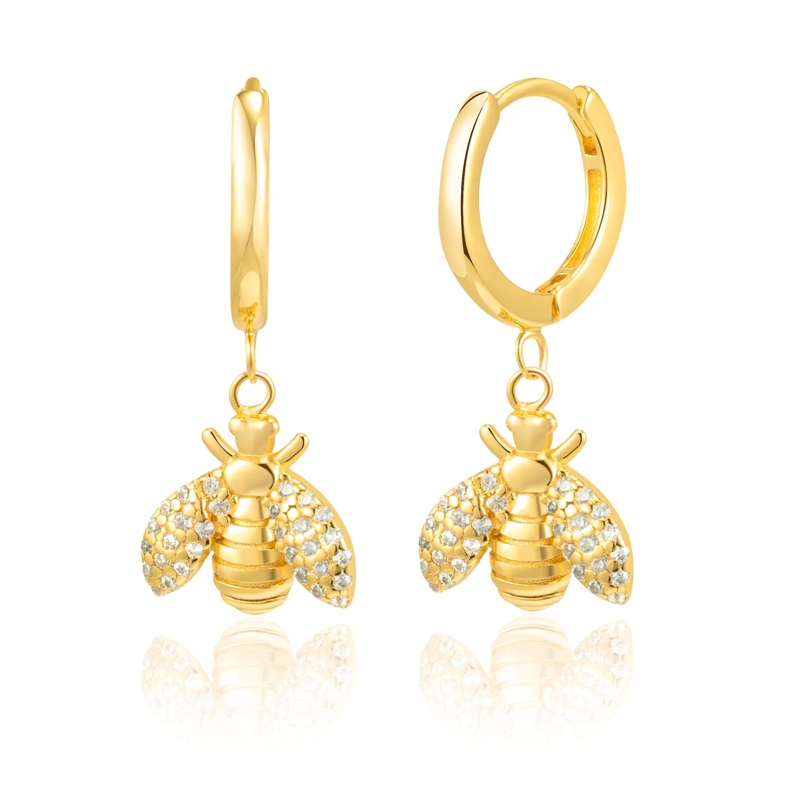 Ohrhänger Livorno, vergoldet, Zirkoniasteine Brandlinger Ohrringe Paar Bienen Weiße 925 Silber