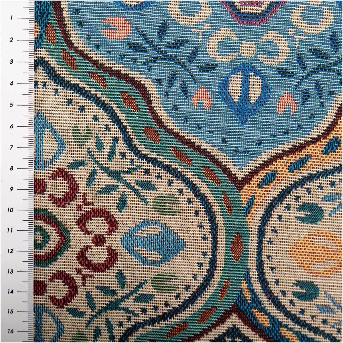 SCHÖNER LEBEN. Stoff Gobelin Stoff Meterware Dekostoff Ornamente groß blau bunt 150cm, pflegeleicht