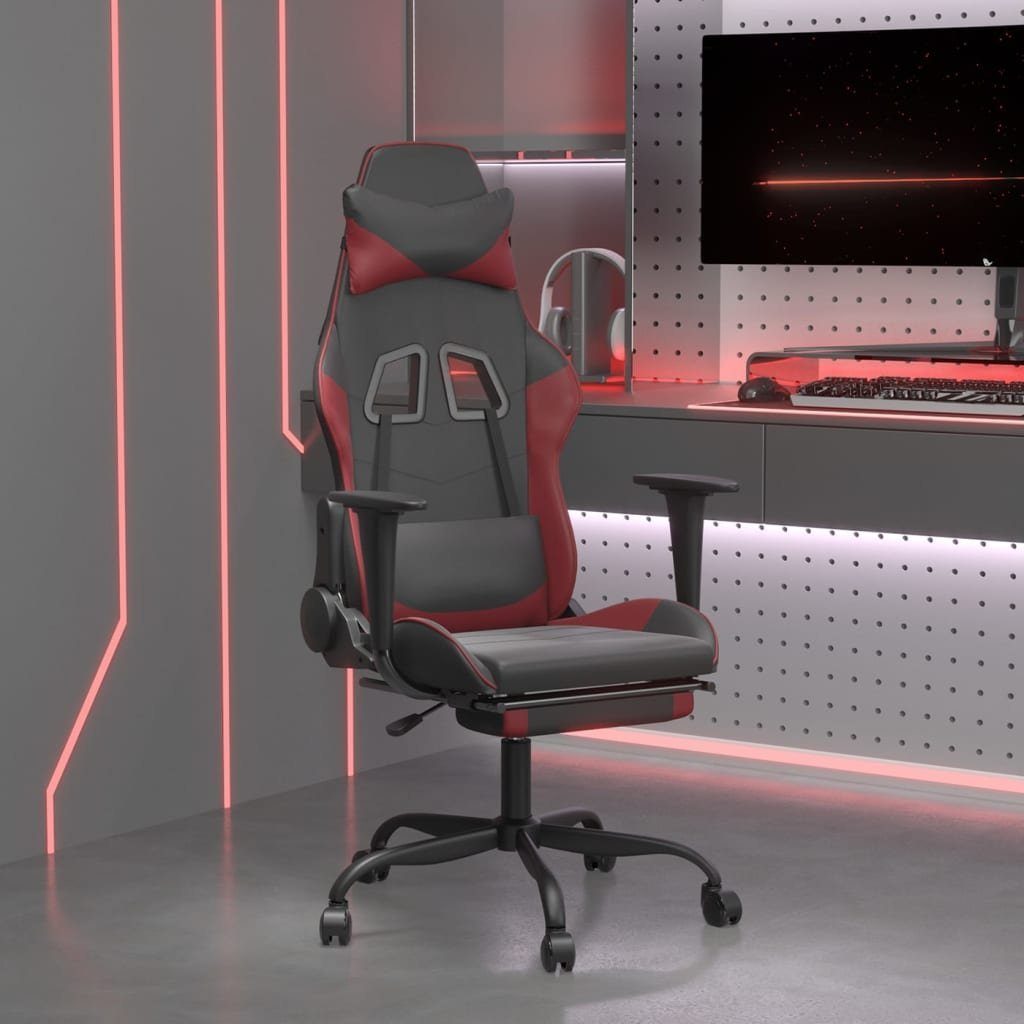 furnicato Gaming-Stuhl mit Massage & Fußstütze Schwarz Weinrot Kunstleder (1 St) | Stühle